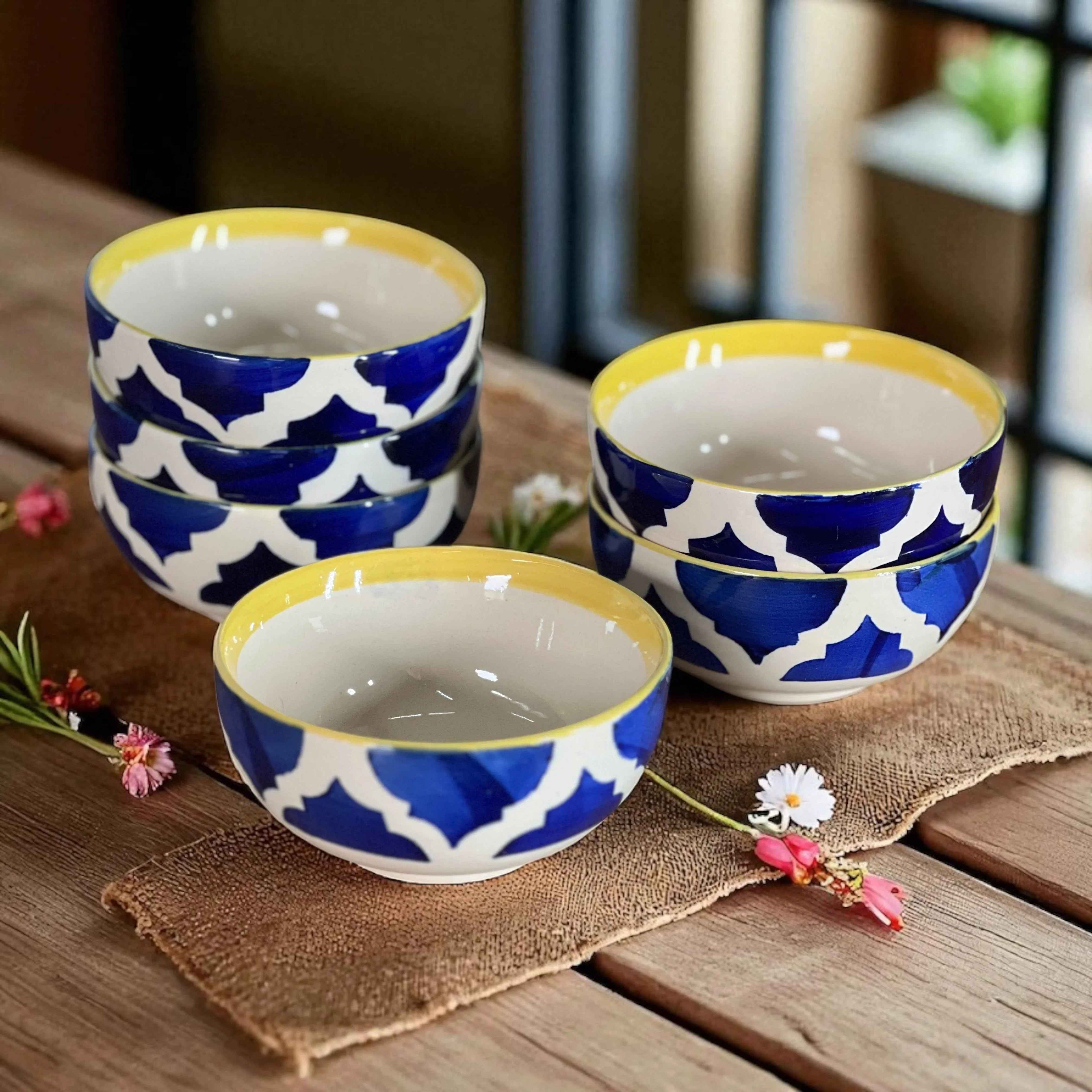 The Moroccan Blue Bowls Set of 6 - Clayful Homes