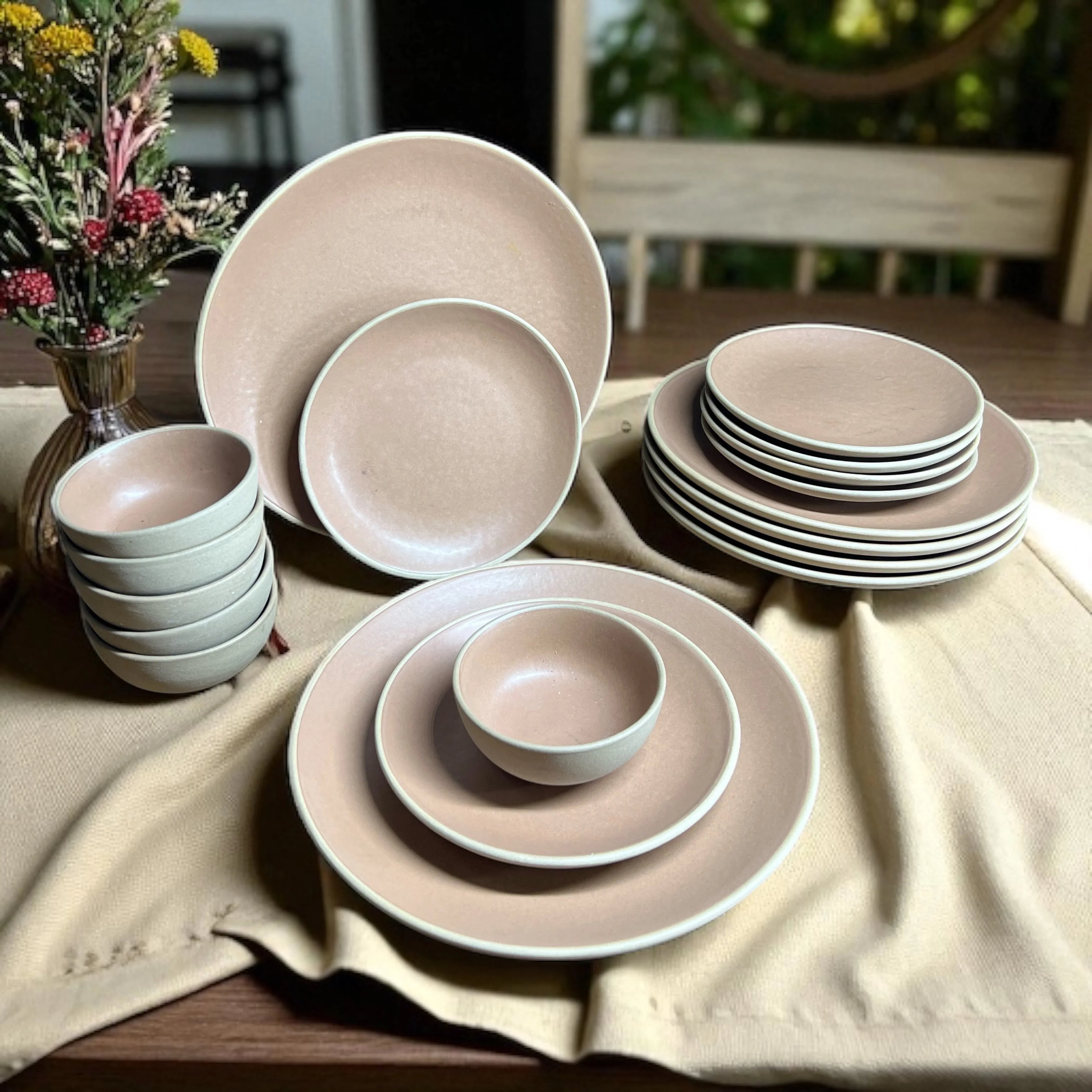 Earthy Brown Dinner set (18pcs) - Clayful Homes