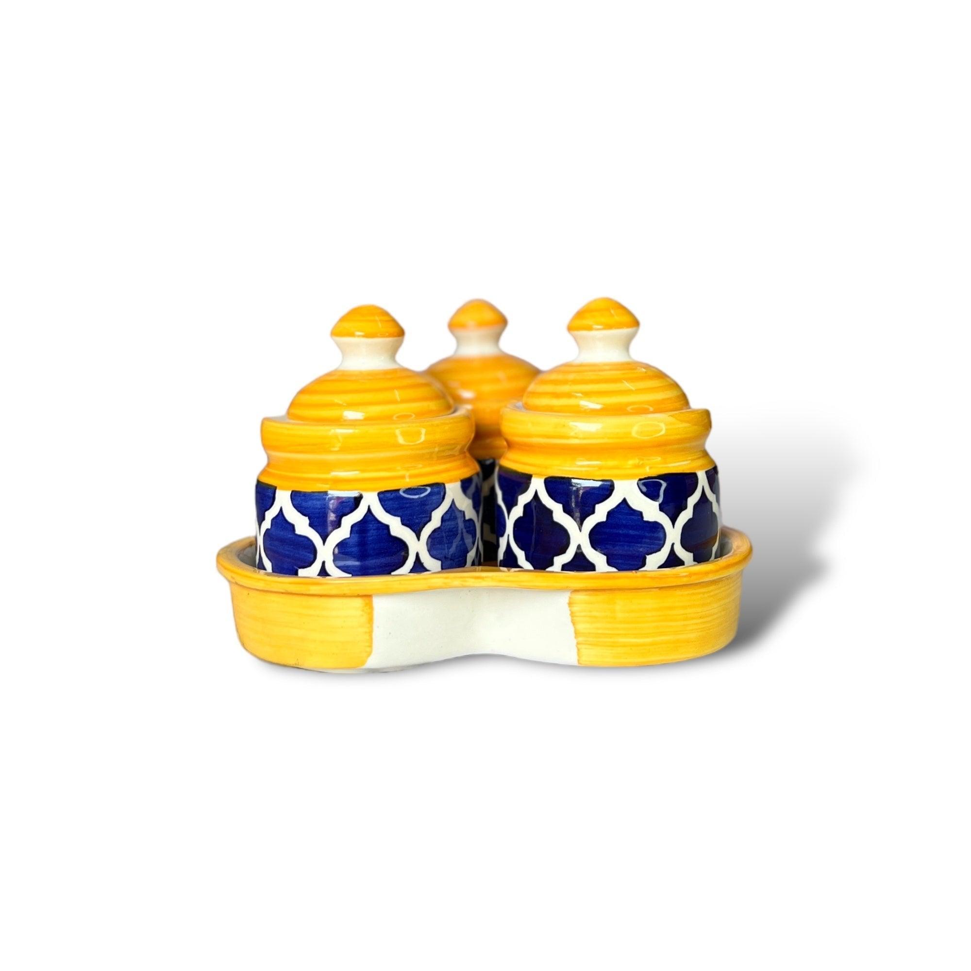 Yellow Pickle Jars Set with Tray - Clayful Homes