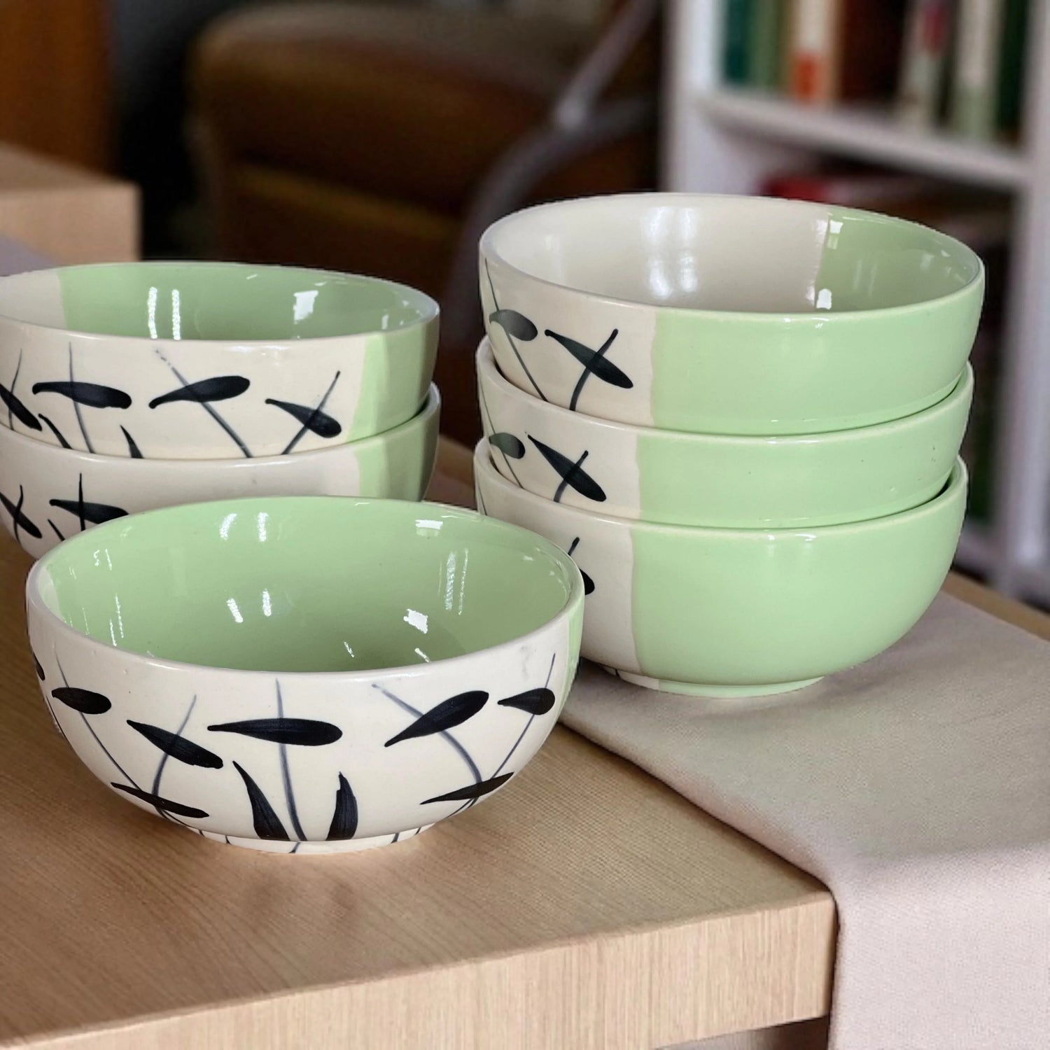Green Leaf Soup Bowls Set of 6 - Clayful Homes