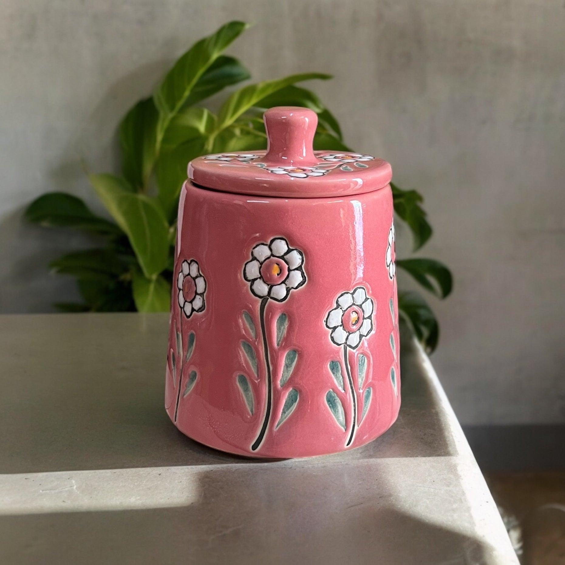 Floral Pink Jar - Clayful Homes