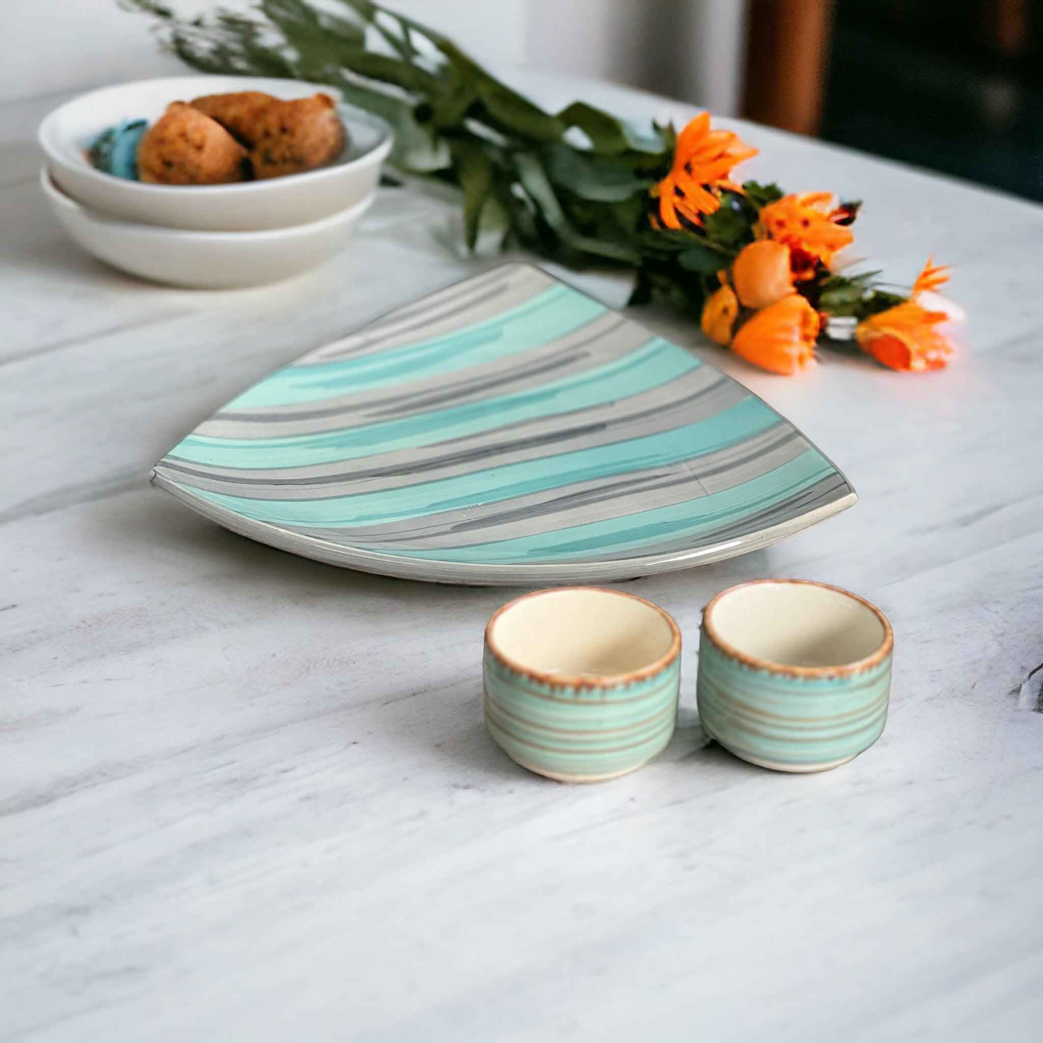 Triangle Platter with Dips - Clayful Homes