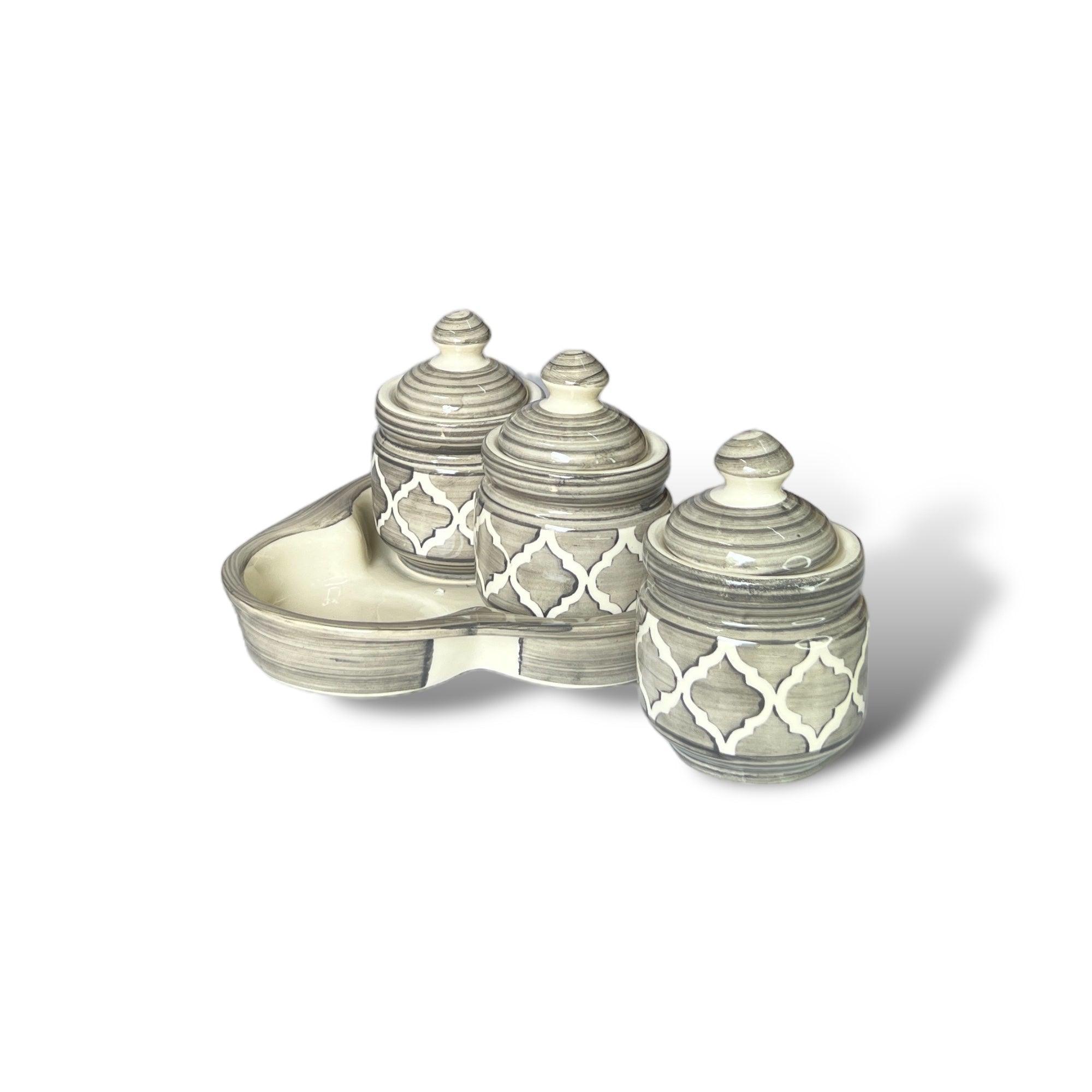 Grey Picke Jars Set with Tray - Clayful Homes
