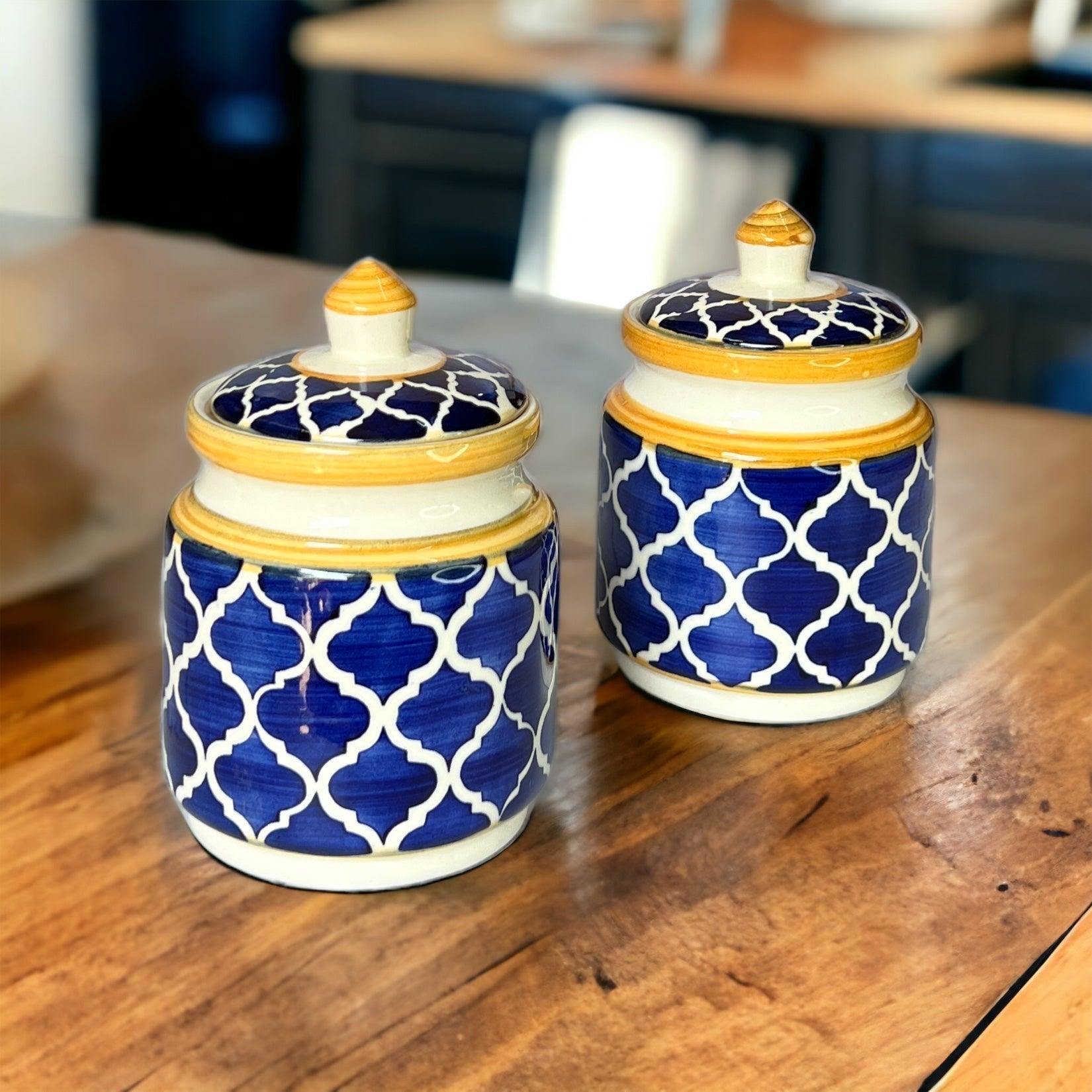 Two Morrocon Yellow Blue Jars - Clayful Homes