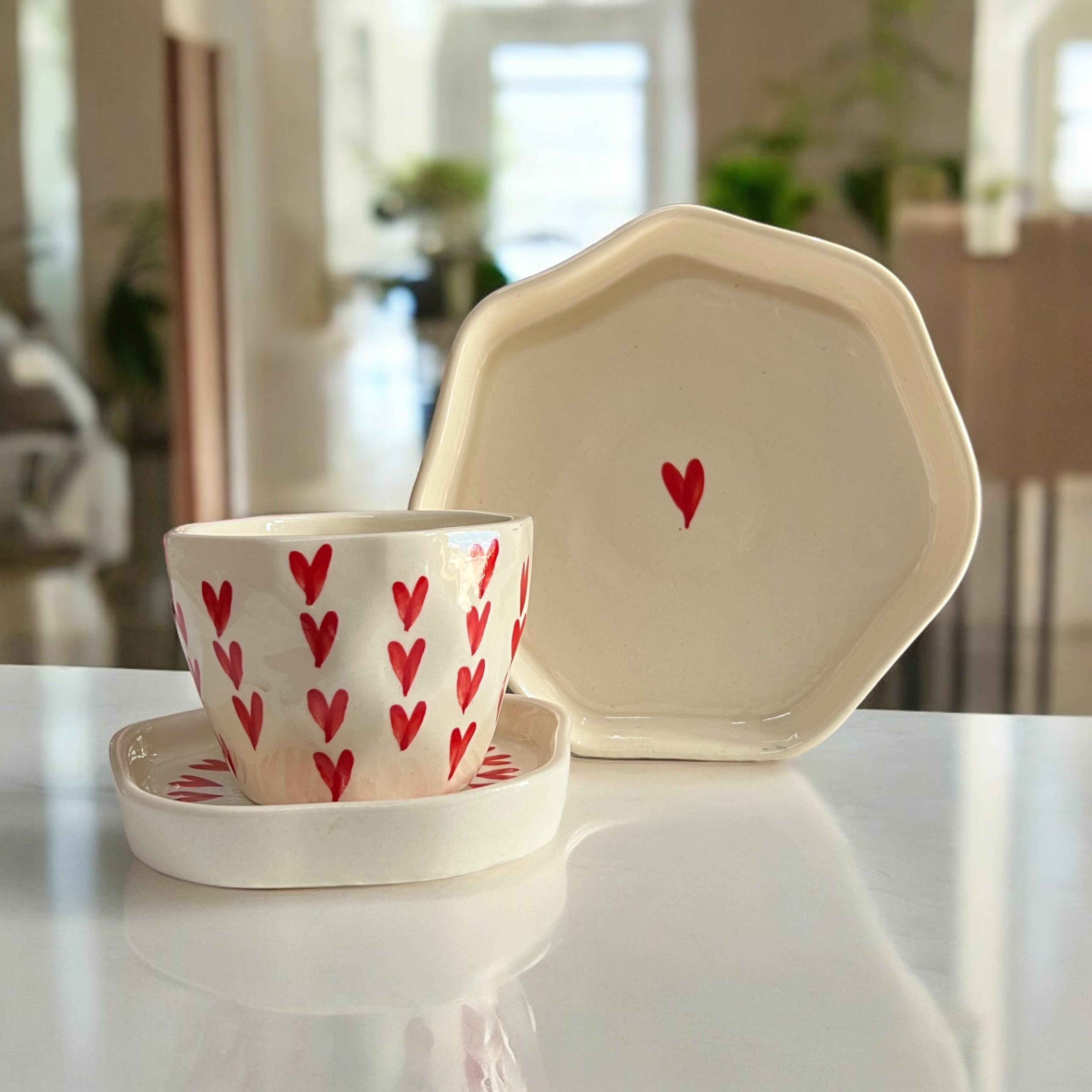 Over the Hearts Coffee Mug and Bowl Set - Clayful Homes