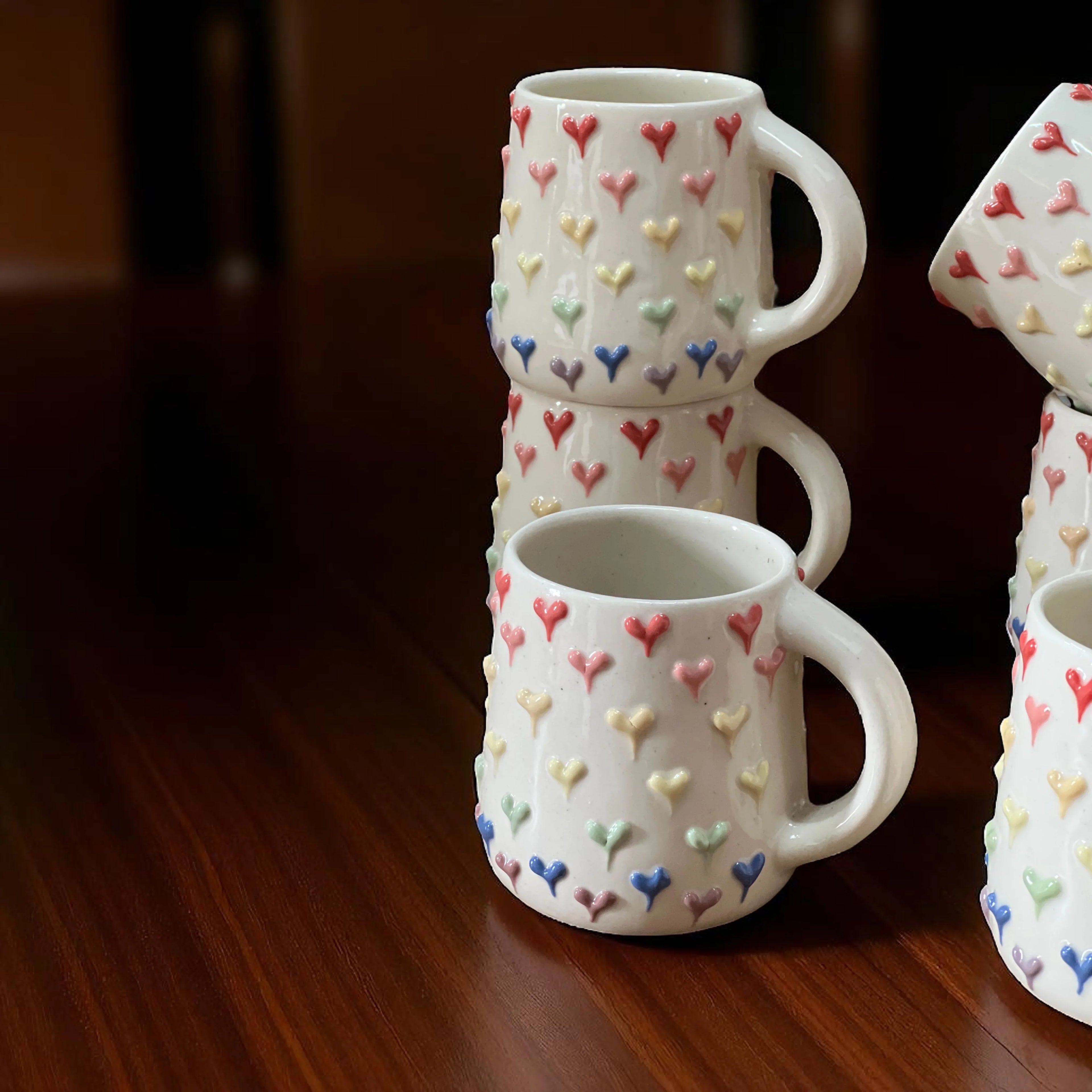 Colorful Hearts Mugs Set of 6 - Clayful Homes