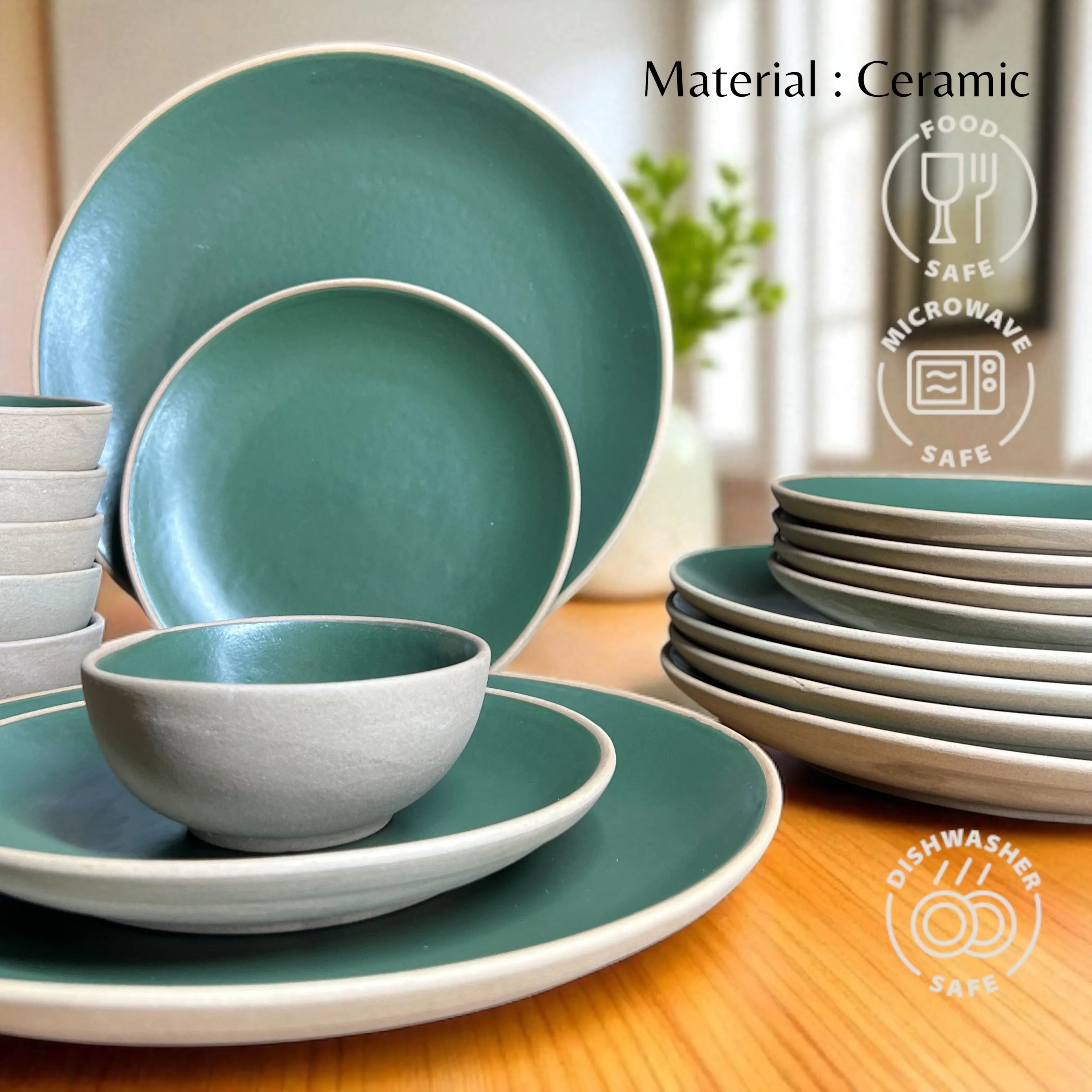 Earthy Green Dinner set (18pcs) - Clayful Homes