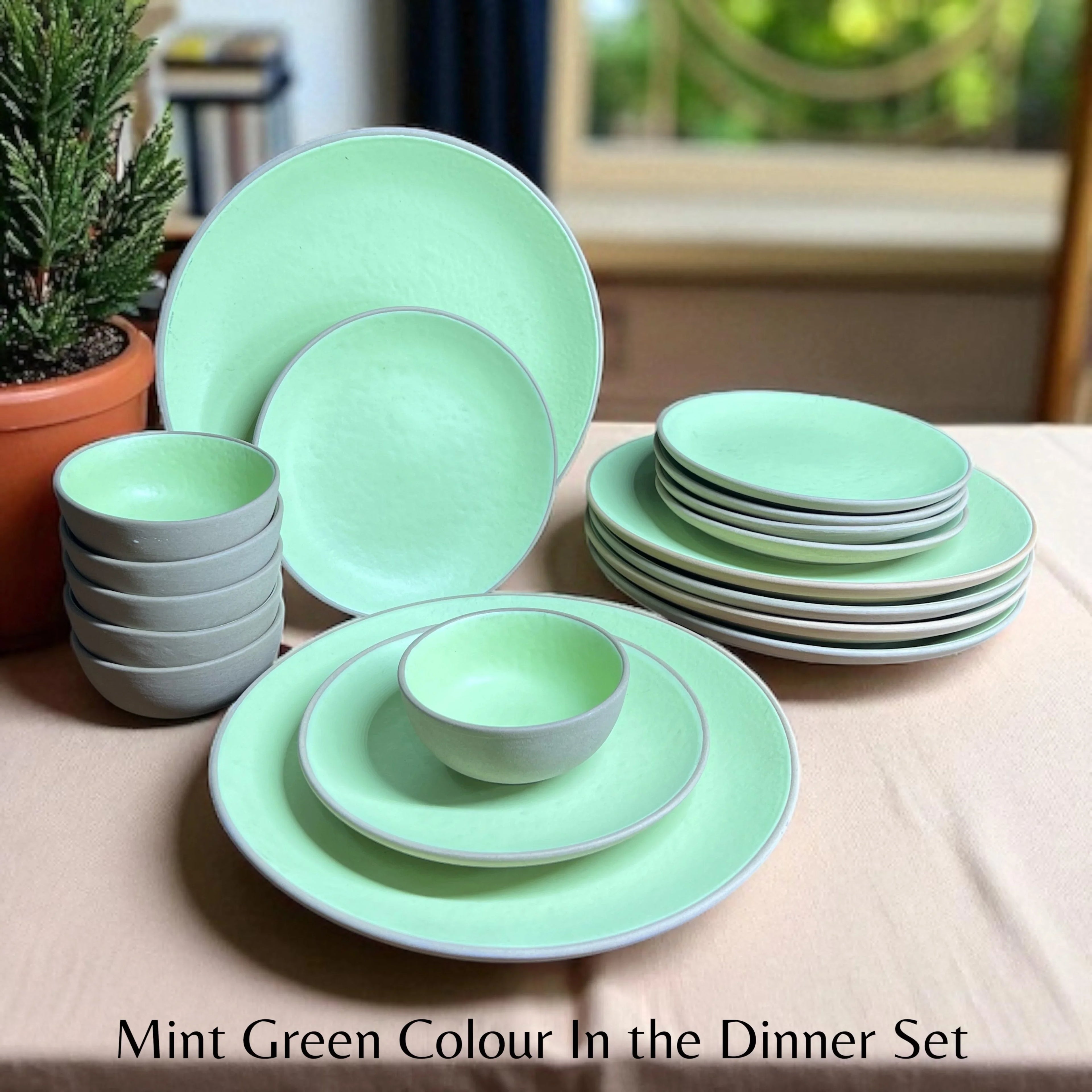 Earthy Mint Dinner set (18pcs) - Clayful Homes