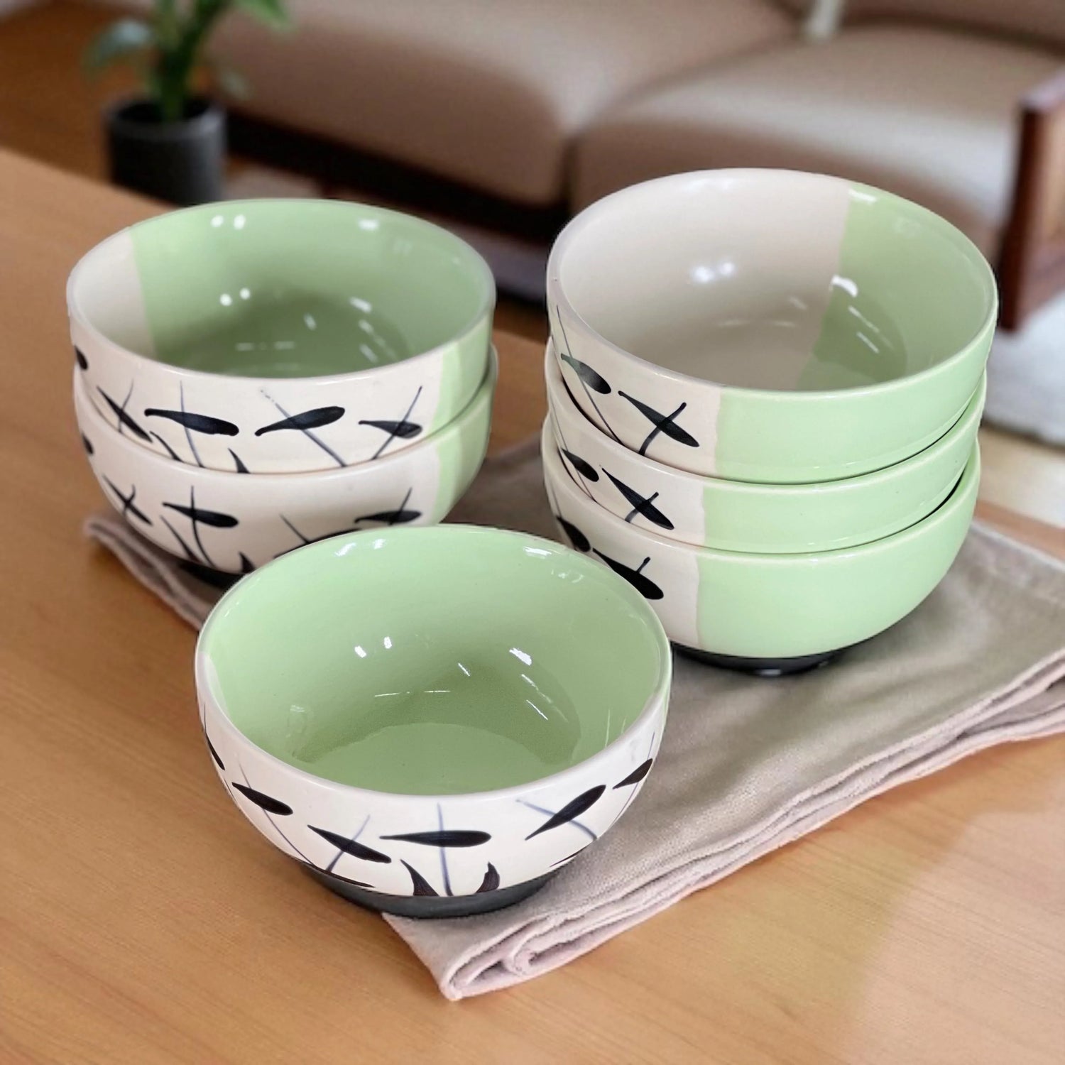 Green Leaf Soup Bowls Set of 6 - Clayful Homes