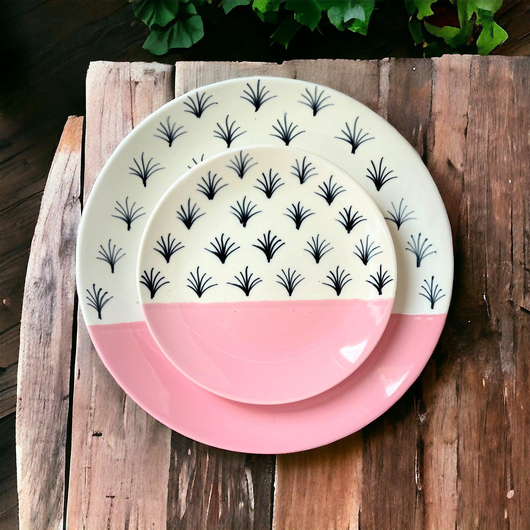 Pink And White Dinnerware Plates (2 Pcs) - Clayful Homes