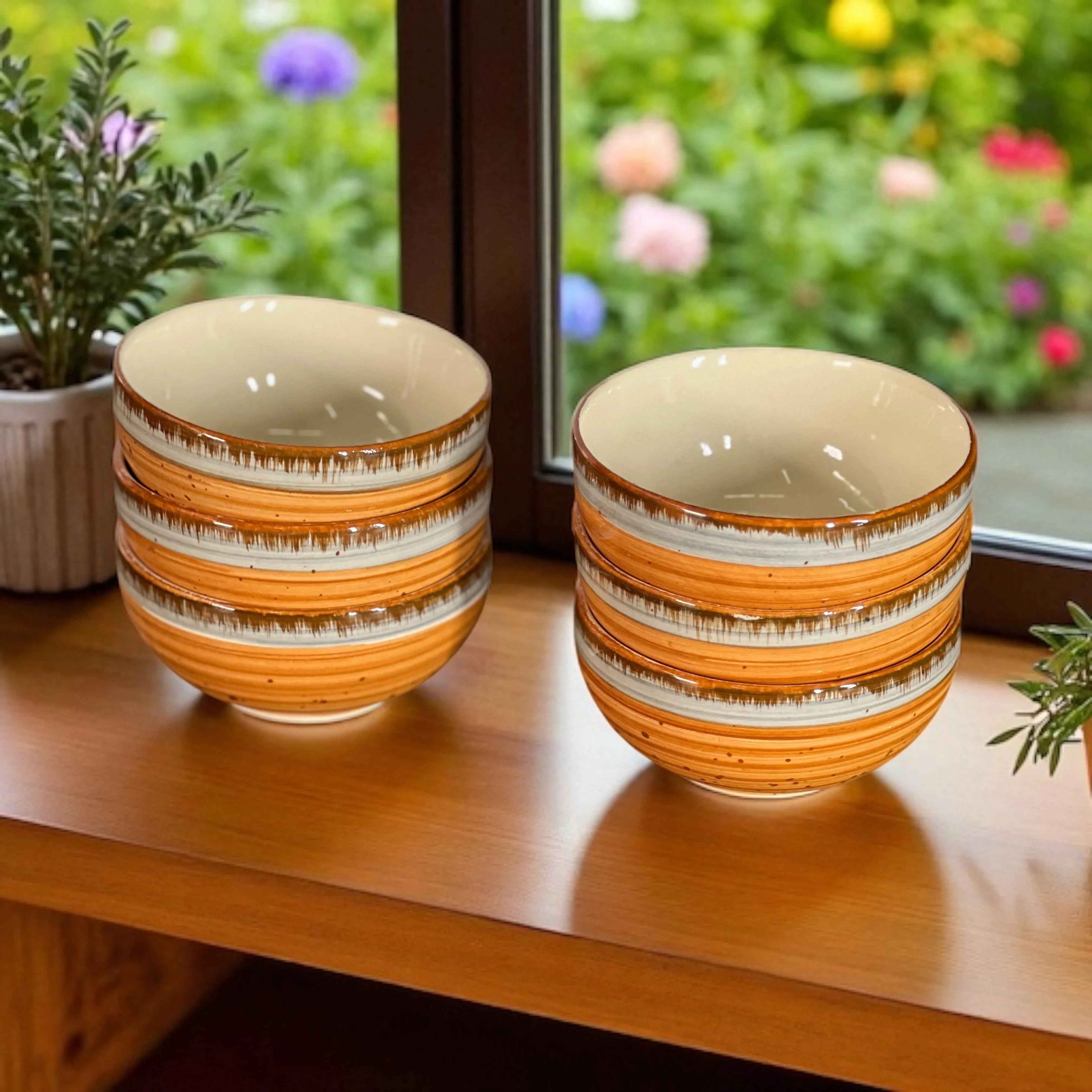 Orange Spiral Ceramic Soup Bowls Set of 6 - Clayful Homes
