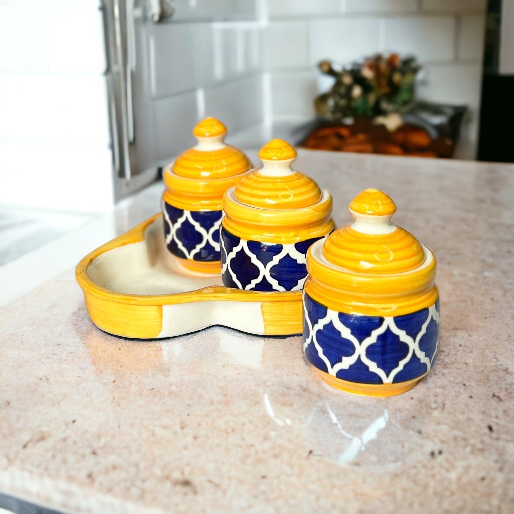 Yellow Pickle Jars Set with Tray - Clayful Homes