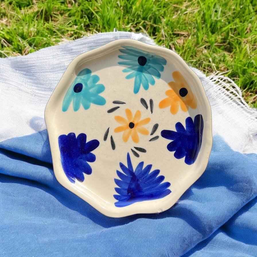 Blue & Yellow Flower Mug & Saucer - Clayful Homes
