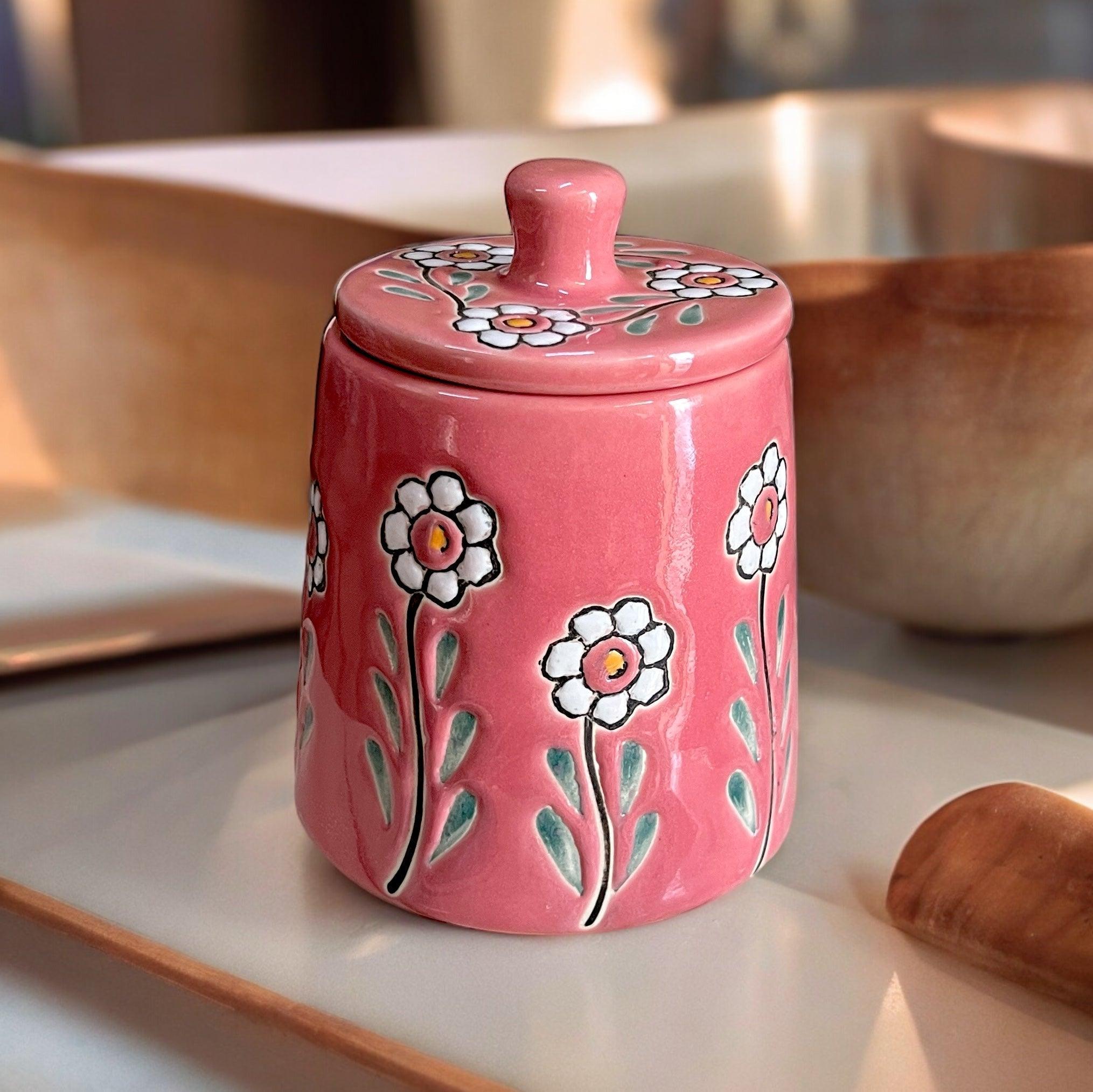 Floral Pink Jar - Clayful Homes