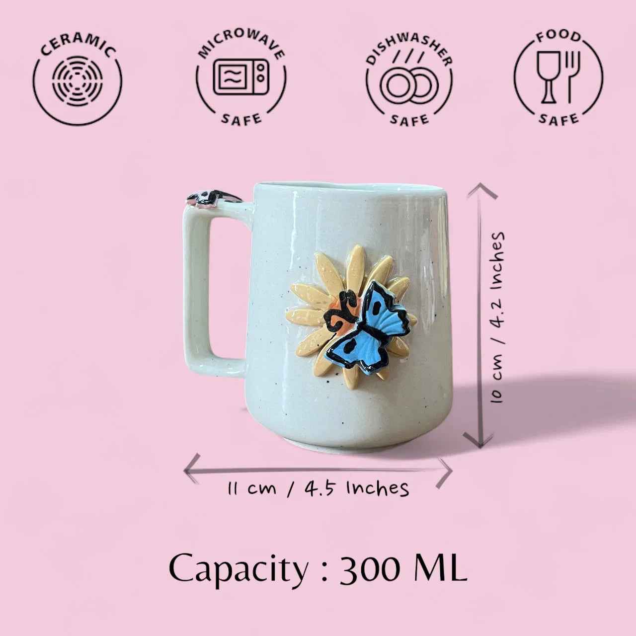 Butterfly Floral Ceramic Coffee Mugs - Clayful Homes