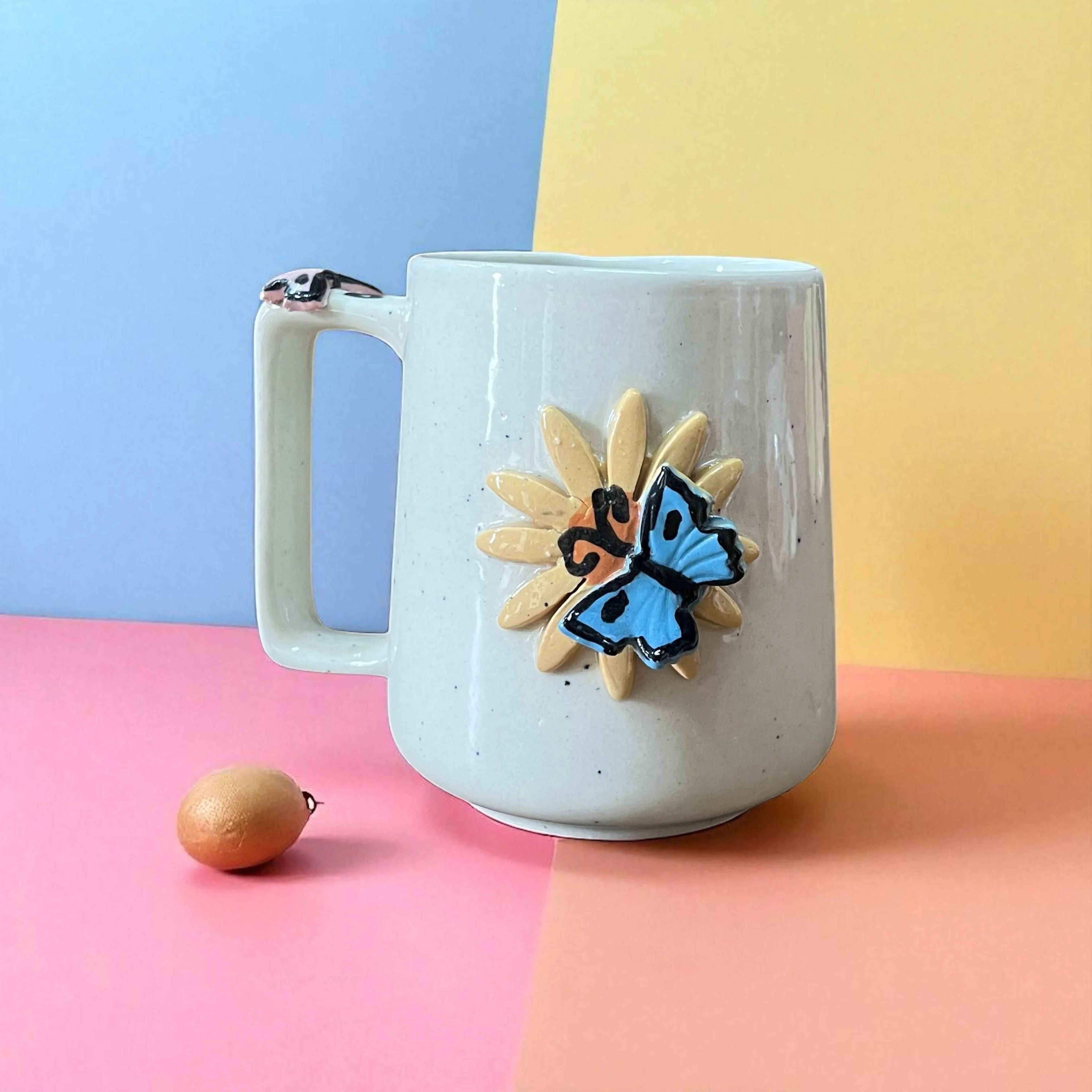 Butterfly Floral Ceramic Coffee Mugs - Clayful Homes