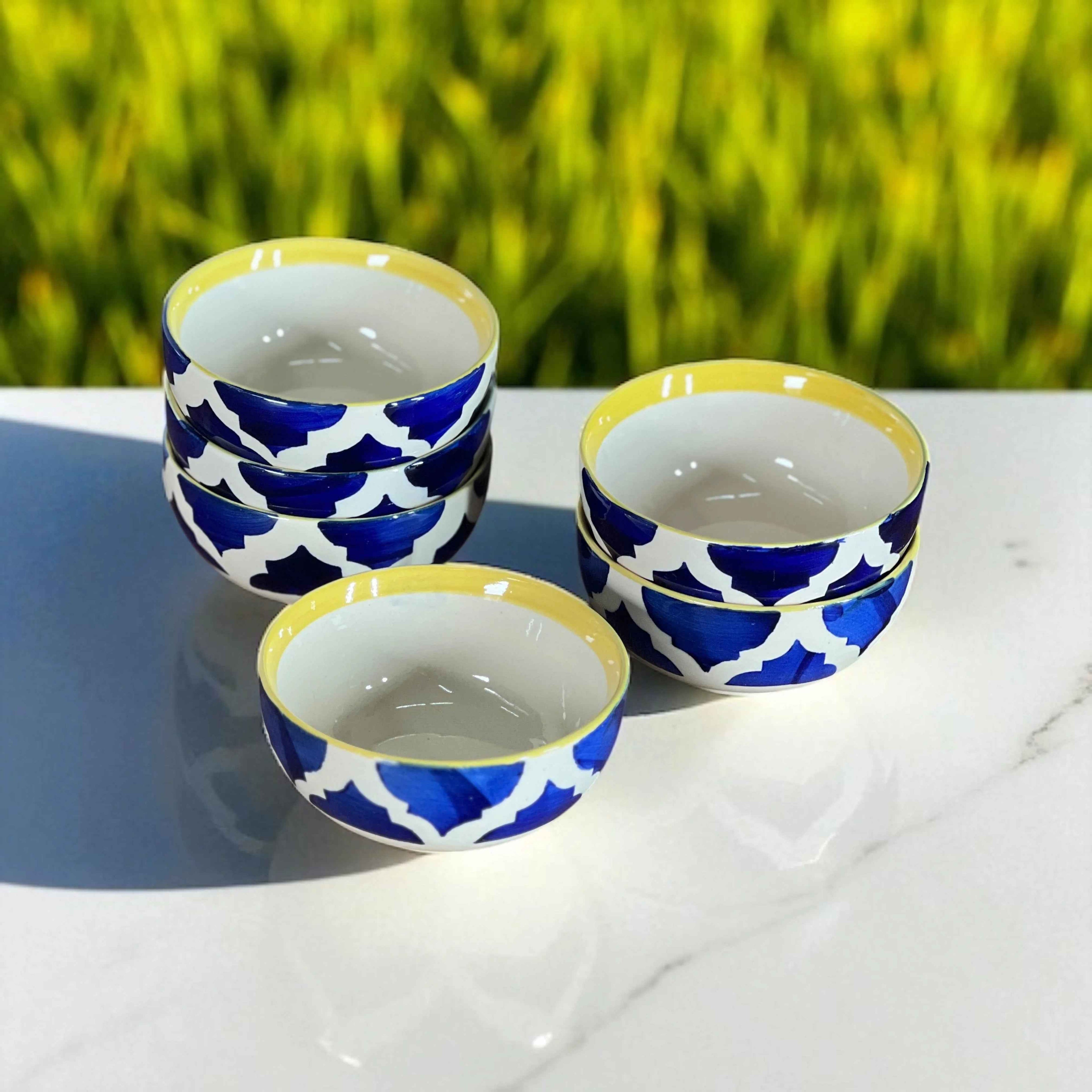 The Moroccan Blue Bowls Set of 6 - Clayful Homes