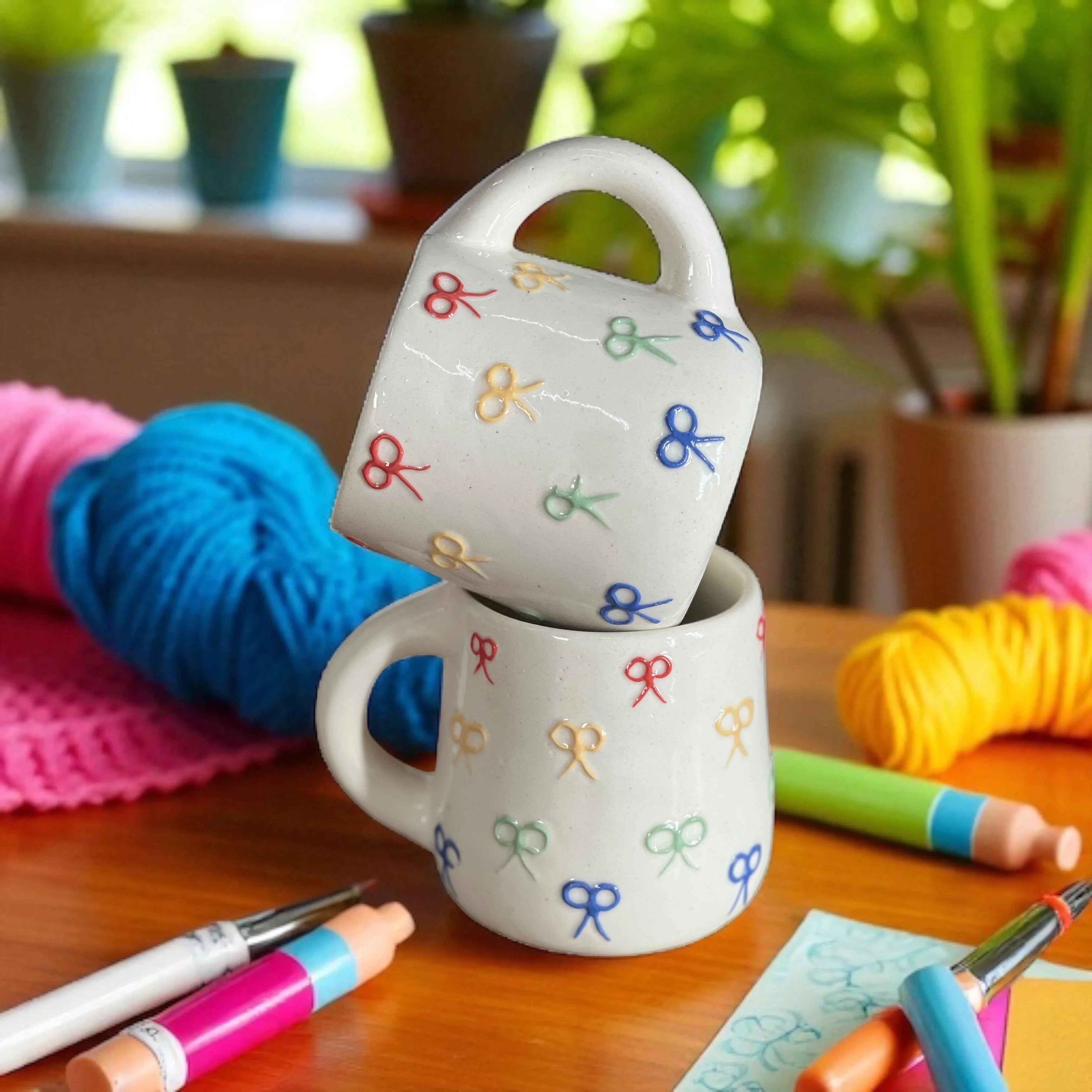 Two Rainbow Ribbon Mugs - Clayful Homes