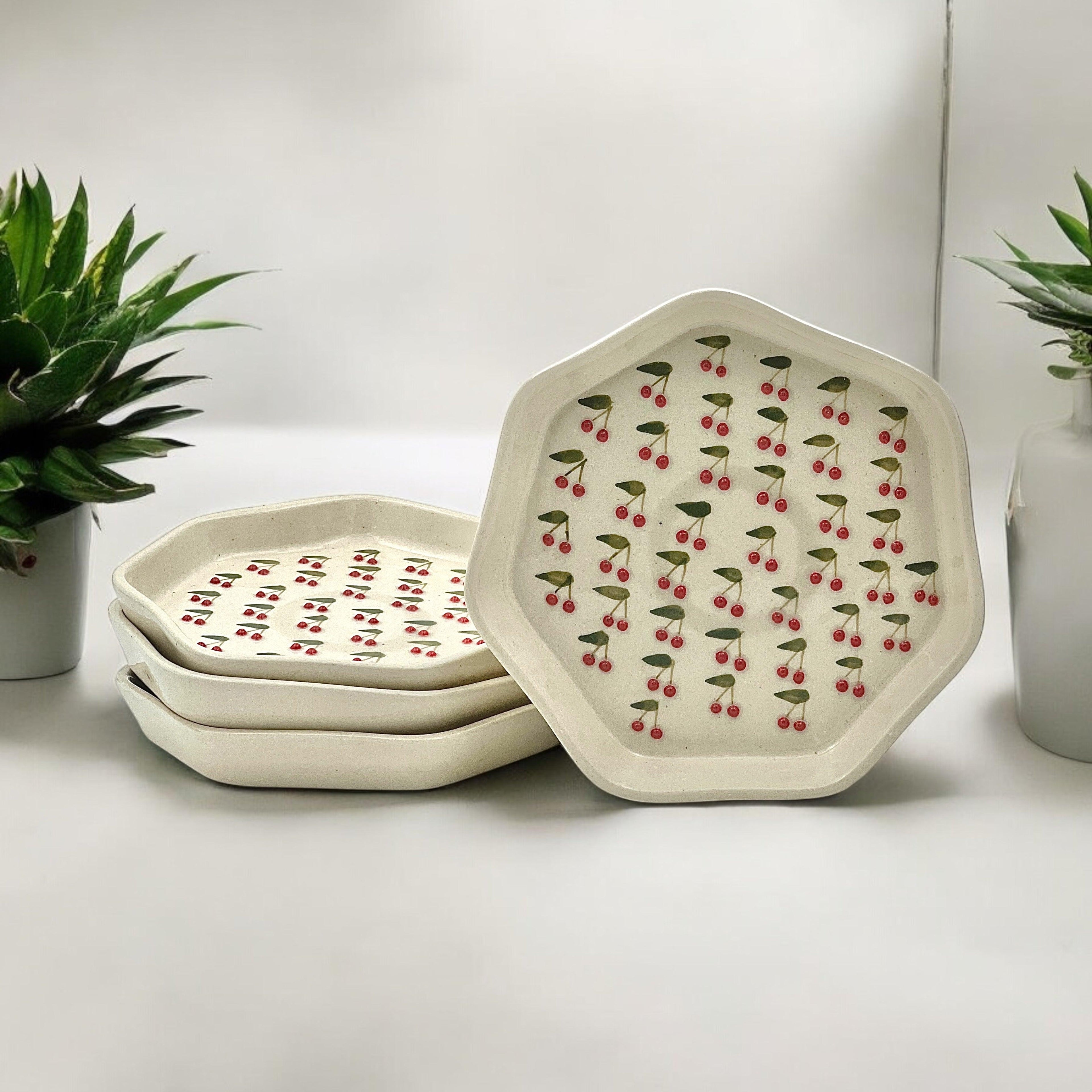 Four Cherry Snack/Dessert Plates - Clayful Homes