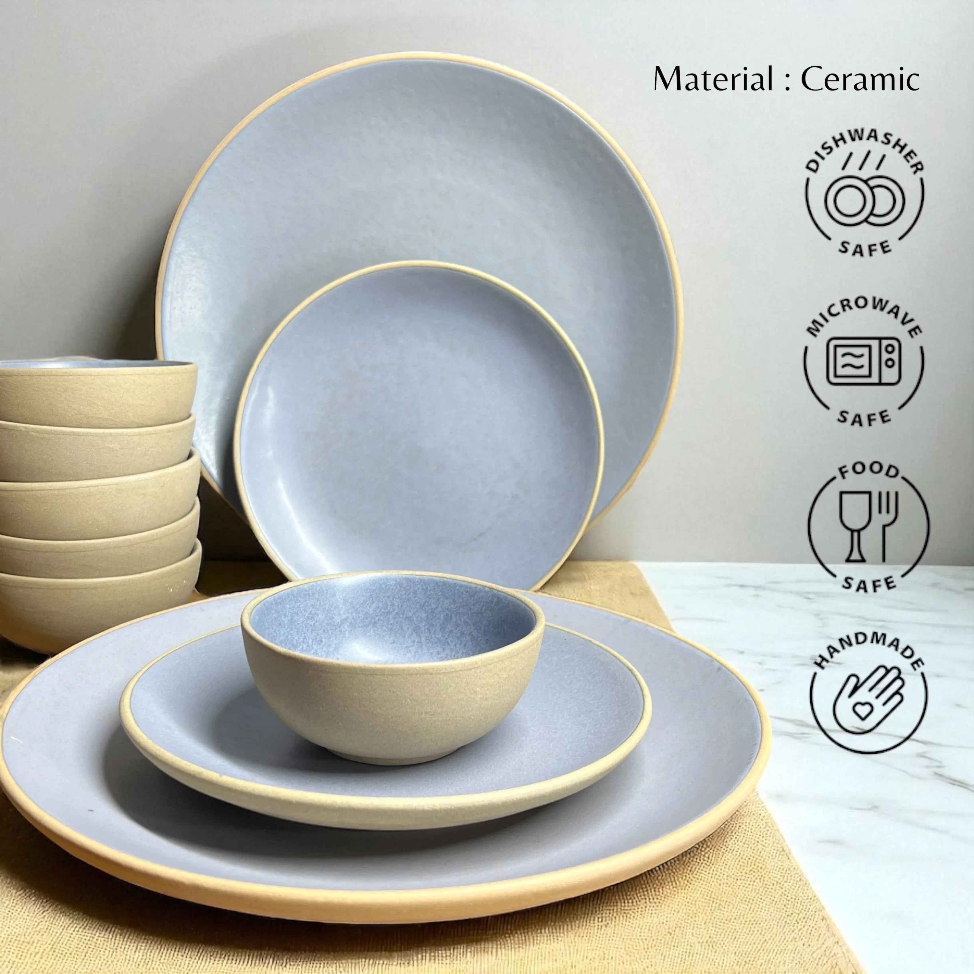 Earthy Blue Dinner set (18pcs) - Clayful Homes