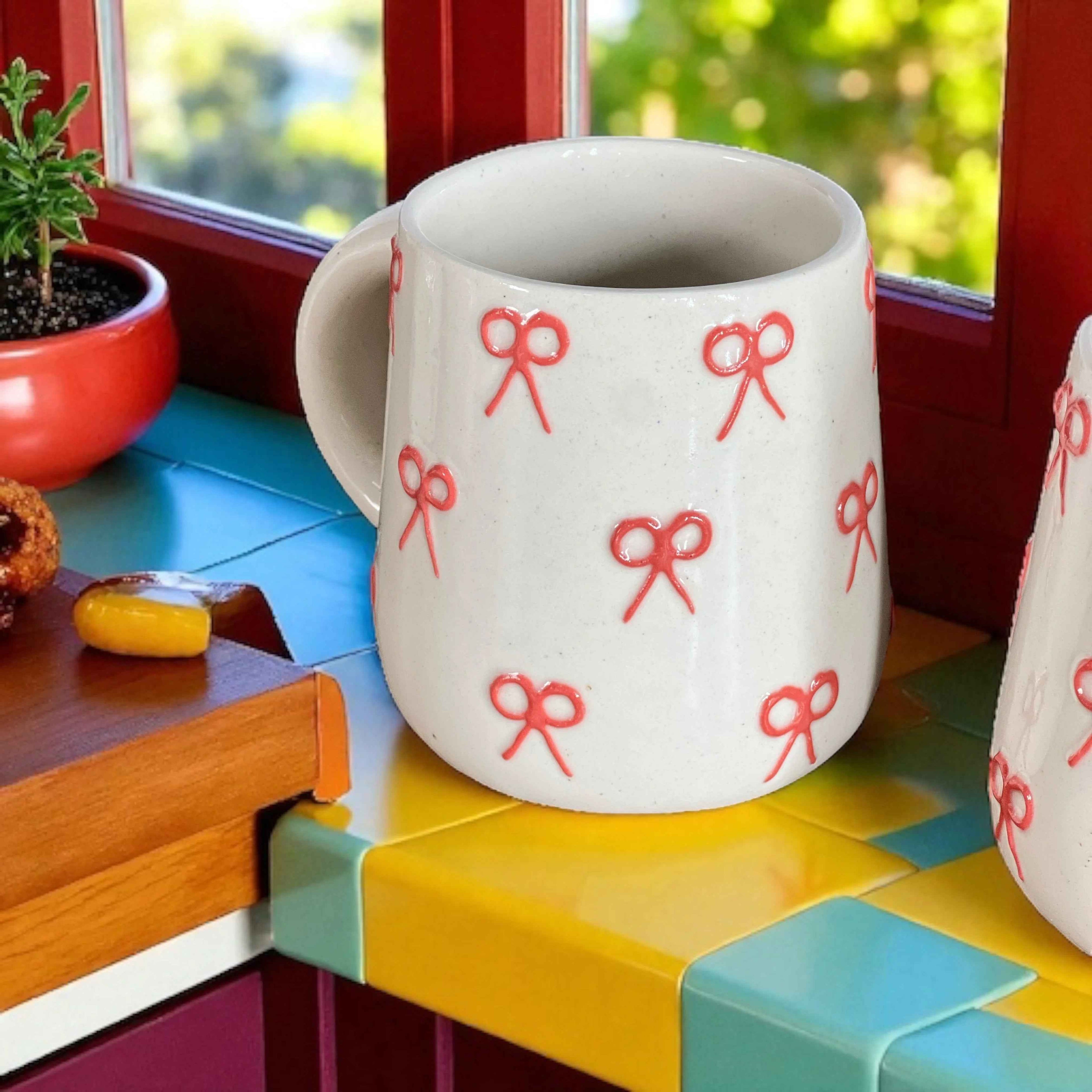 Two Pink Ribbon Coffee Mugs - Clayful Homes