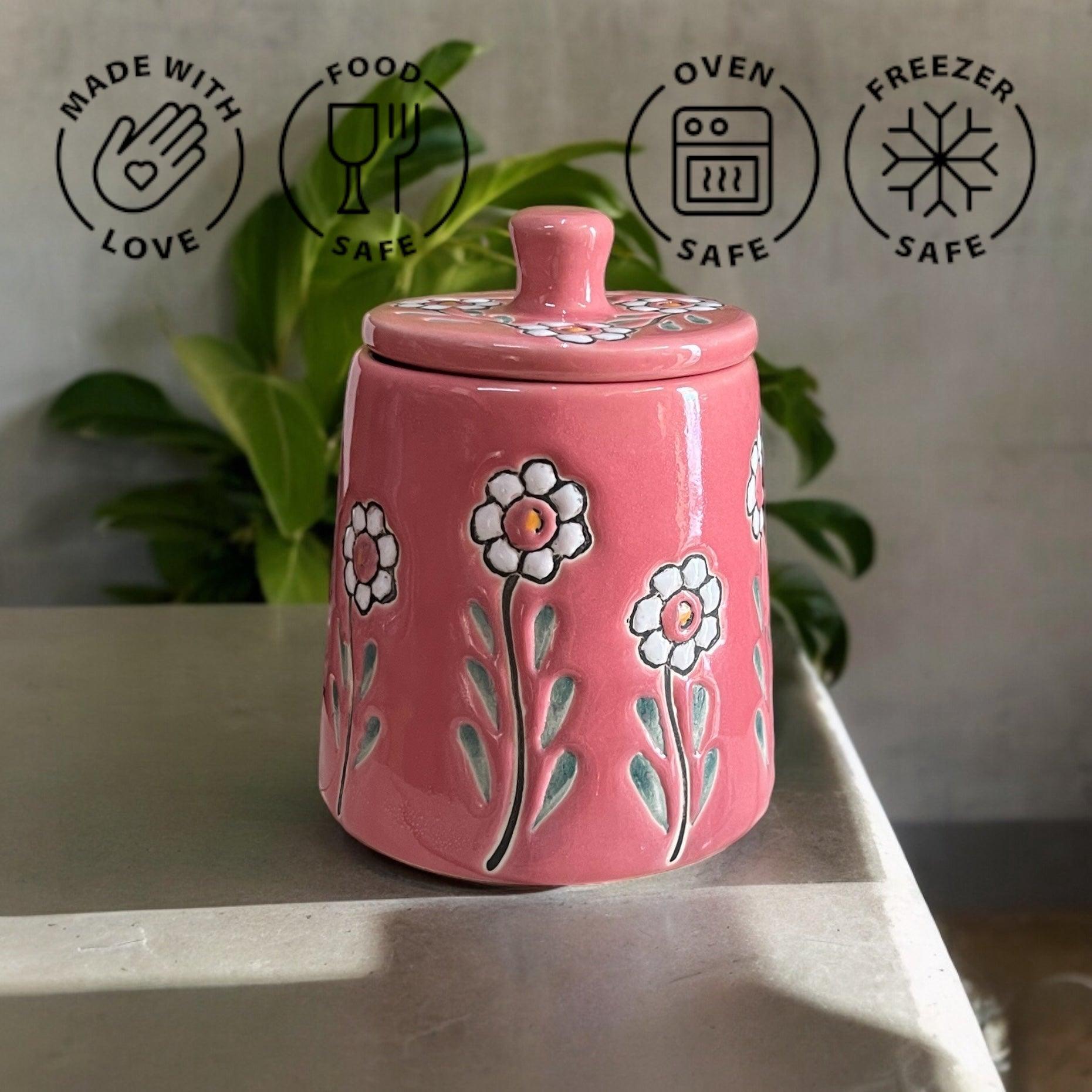 Floral Pink Jar - Clayful Homes