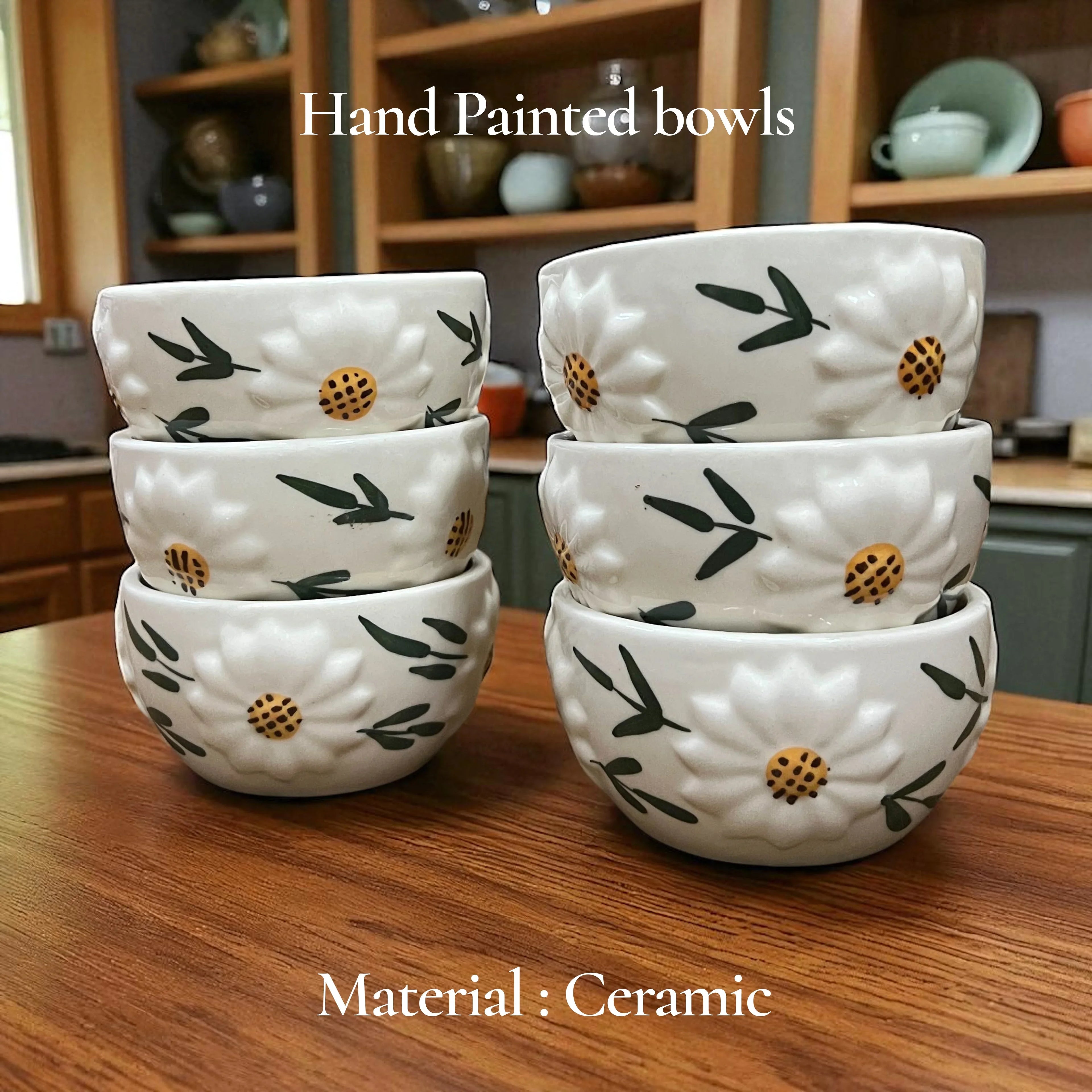 Daisy Bloom Ceramic Soup Bowl (Set of 6) - Clayful Homes