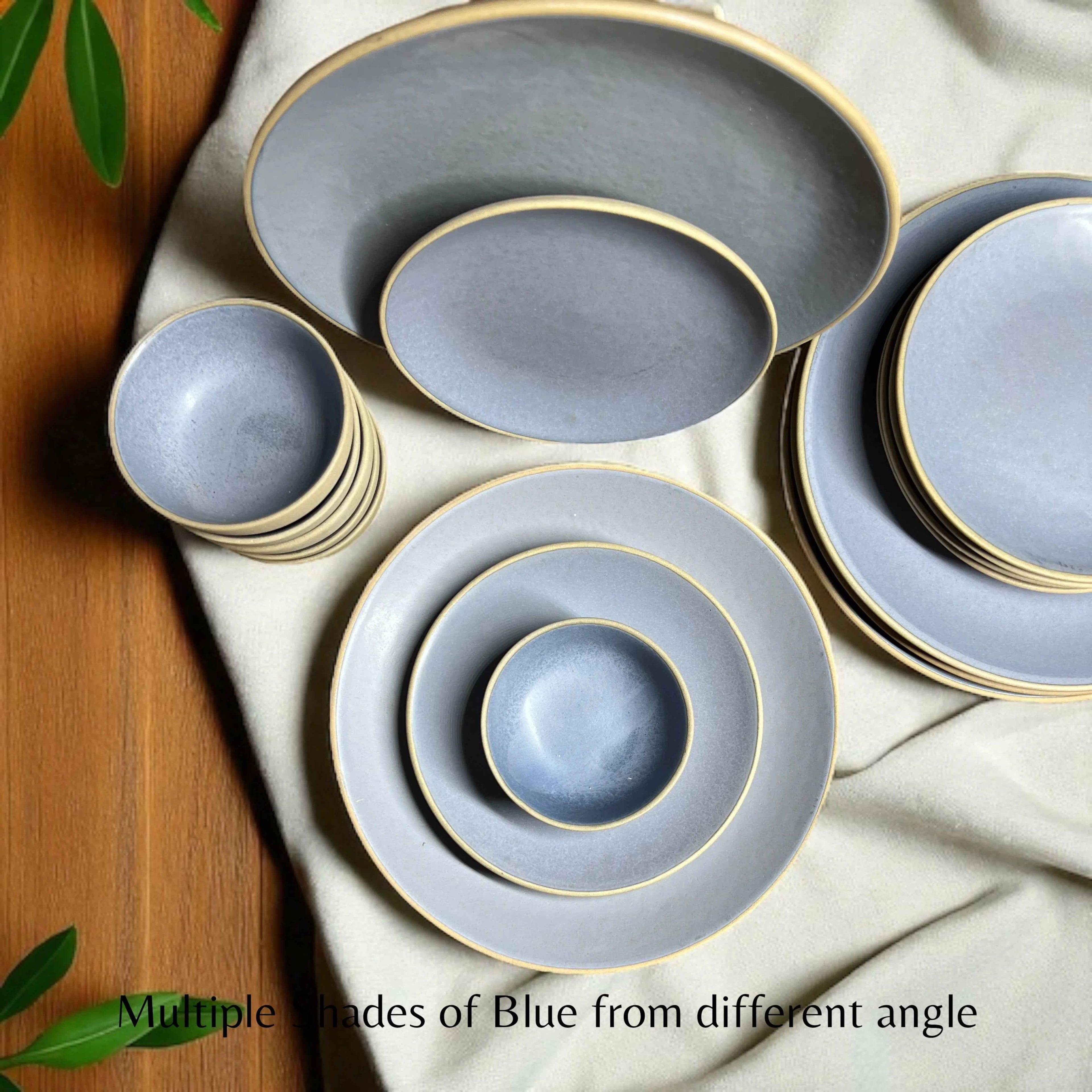 Earthy Blue Dinner set (18pcs) - Clayful Homes