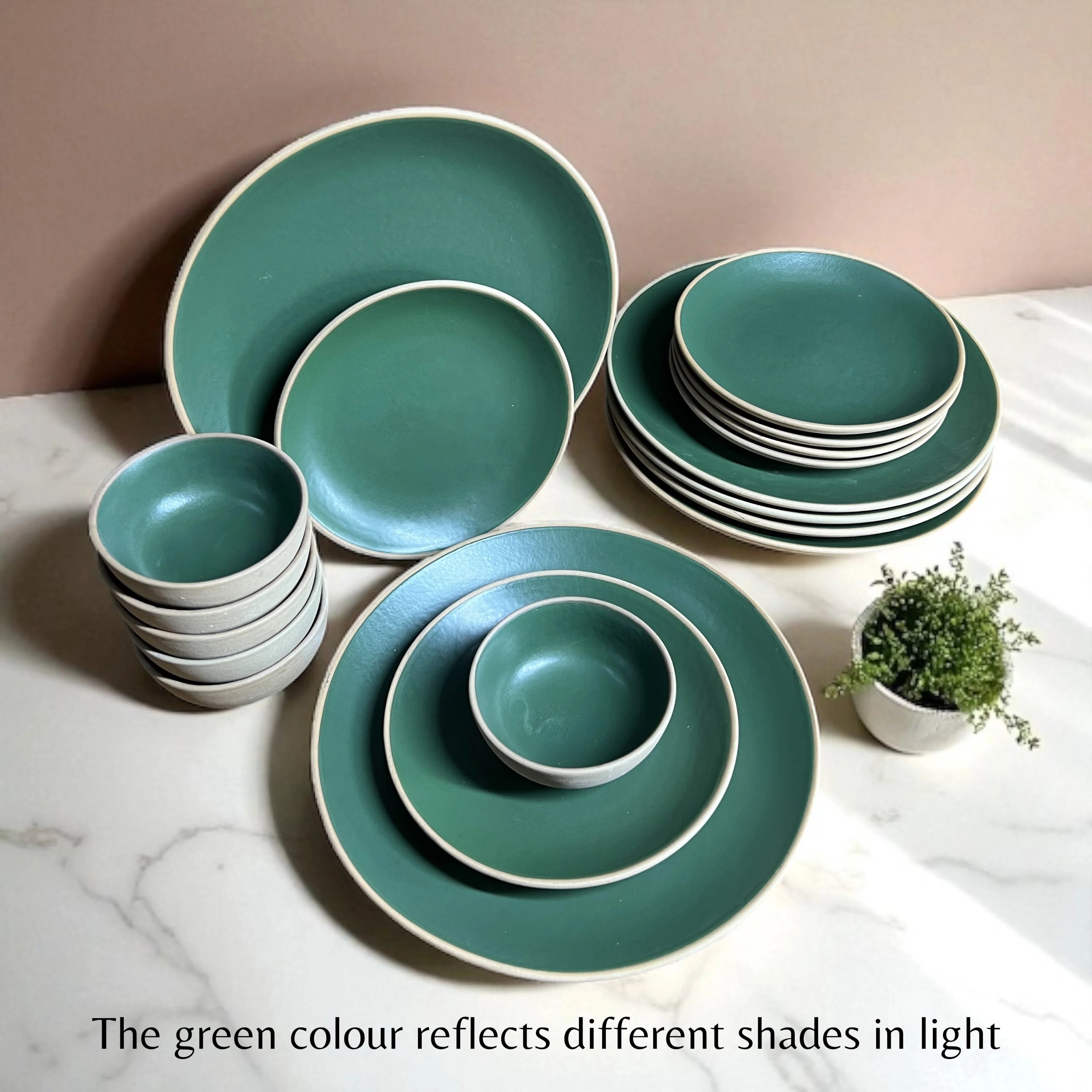 Earthy Green Dinner set (18pcs) - Clayful Homes