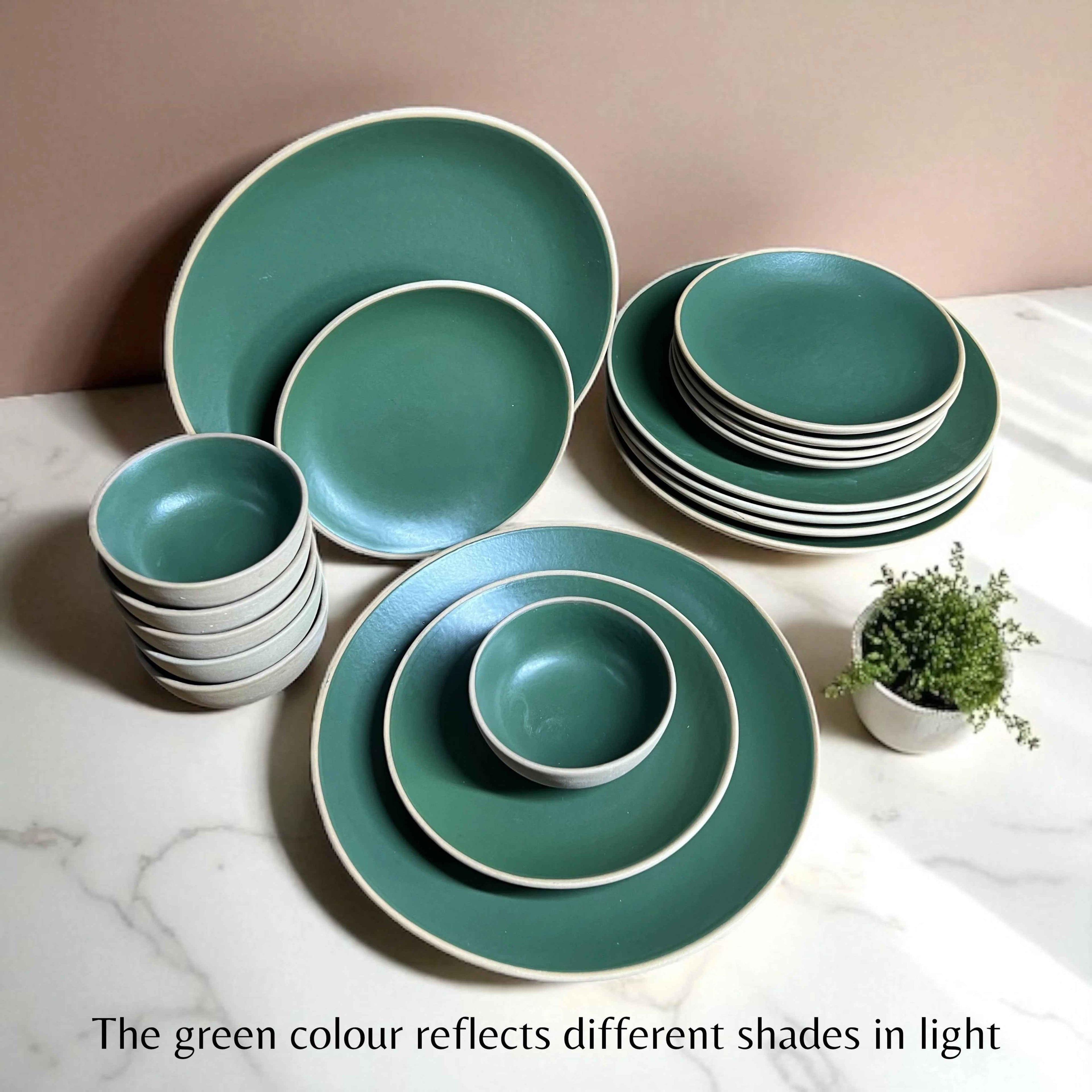 Earthy Green Dinner set (18pcs) - Clayful Homes