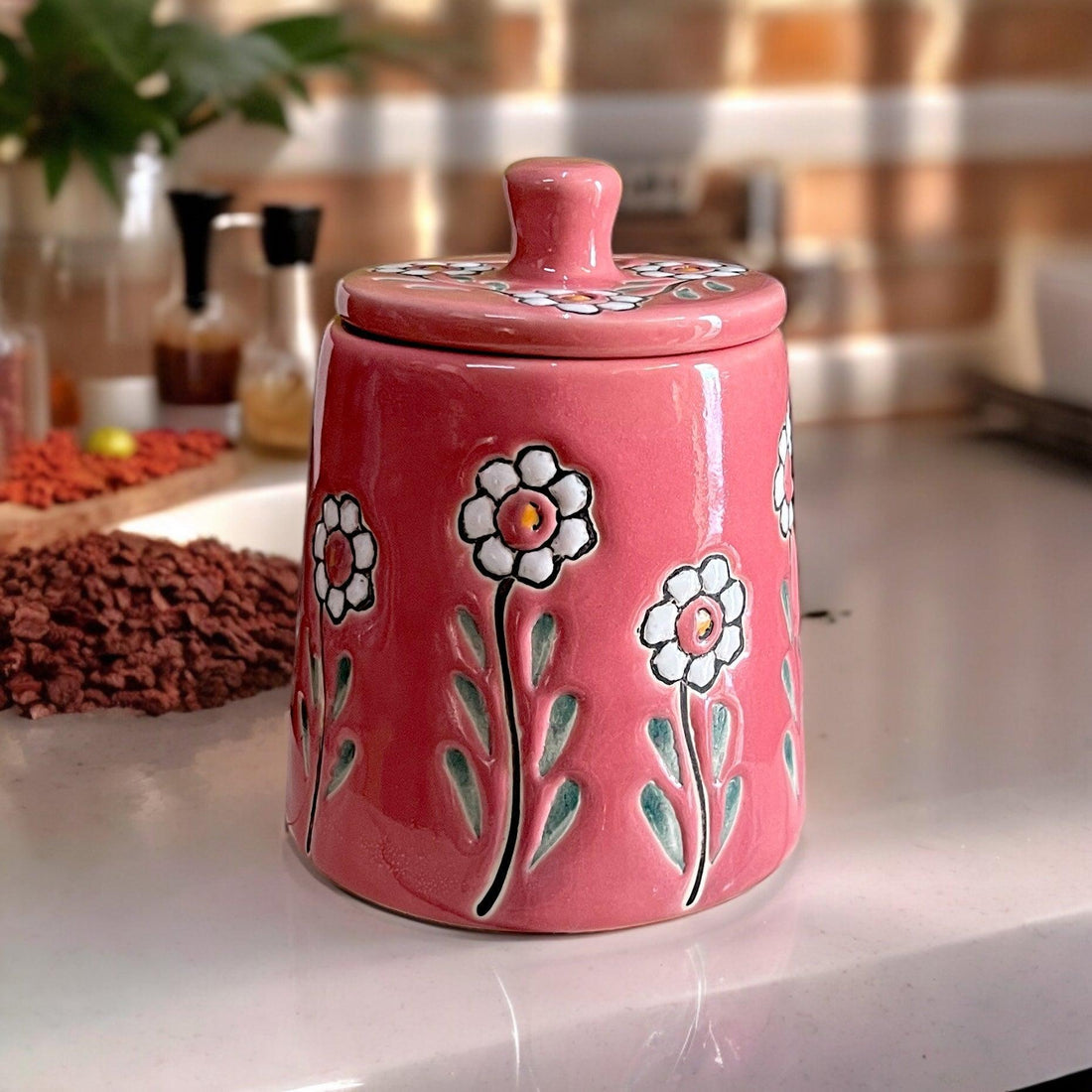 Floral Pink Jar - Clayful Homes
