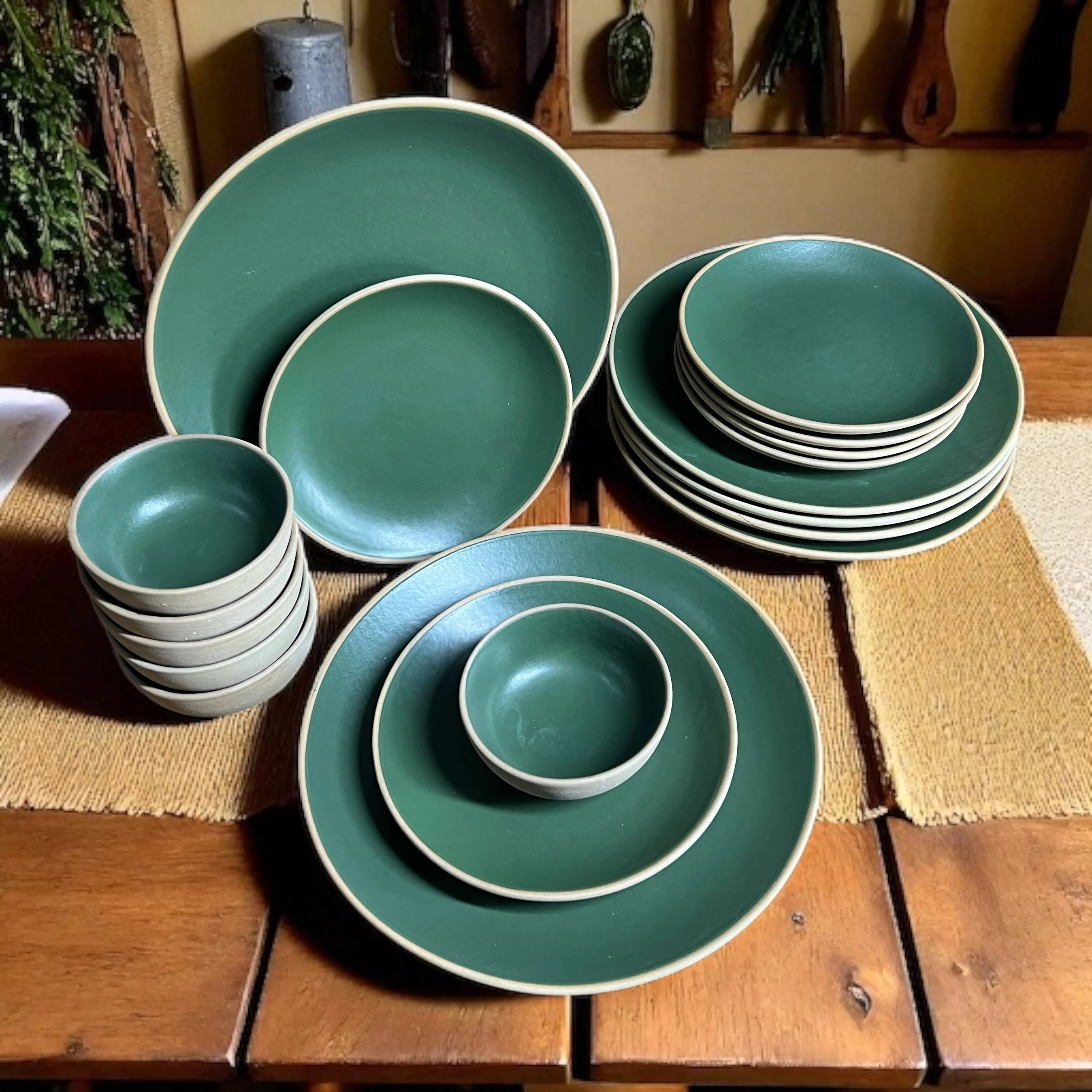 Earthy Green Dinner set (18pcs) - Clayful Homes