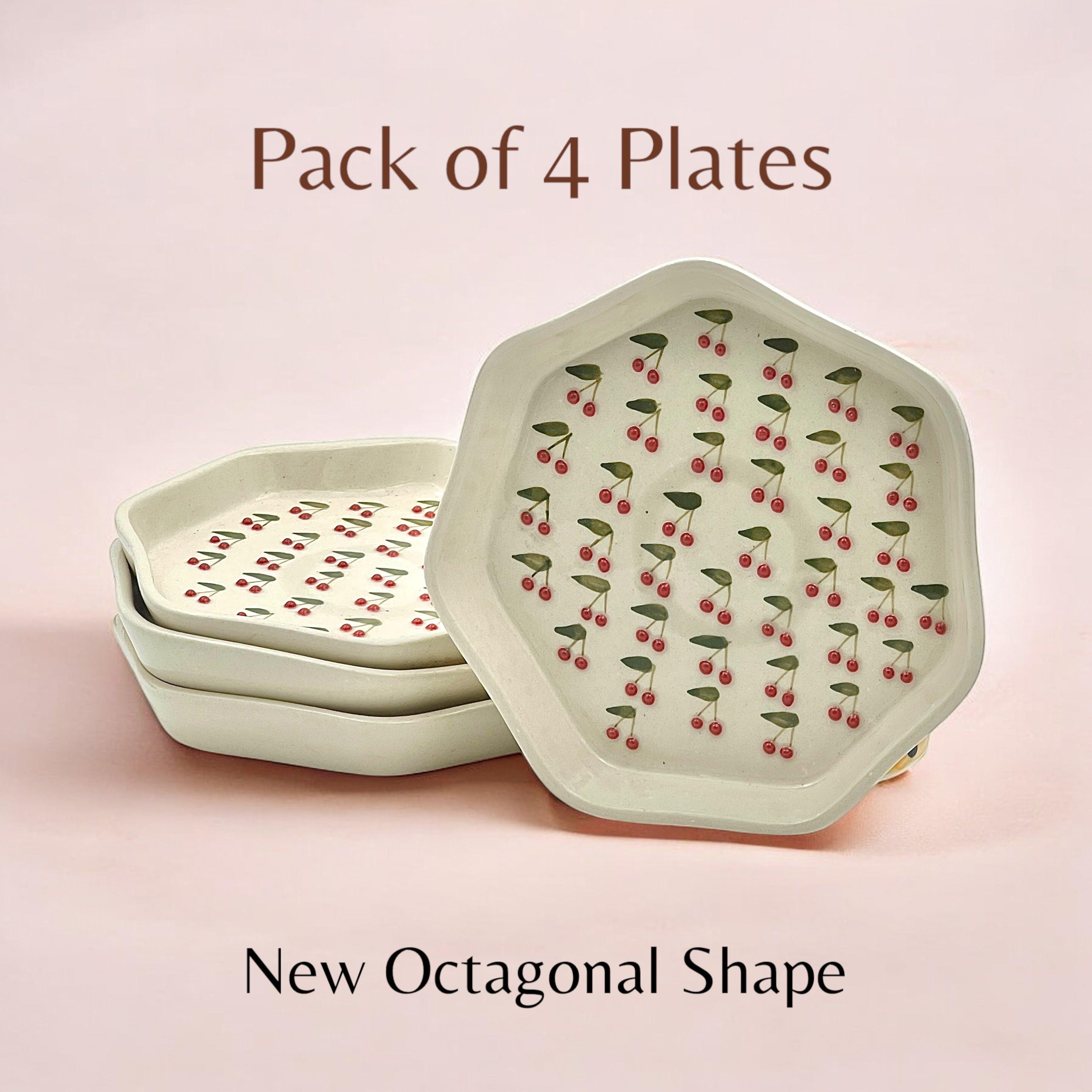 Four Cherry Snack/Dessert Plates - Clayful Homes