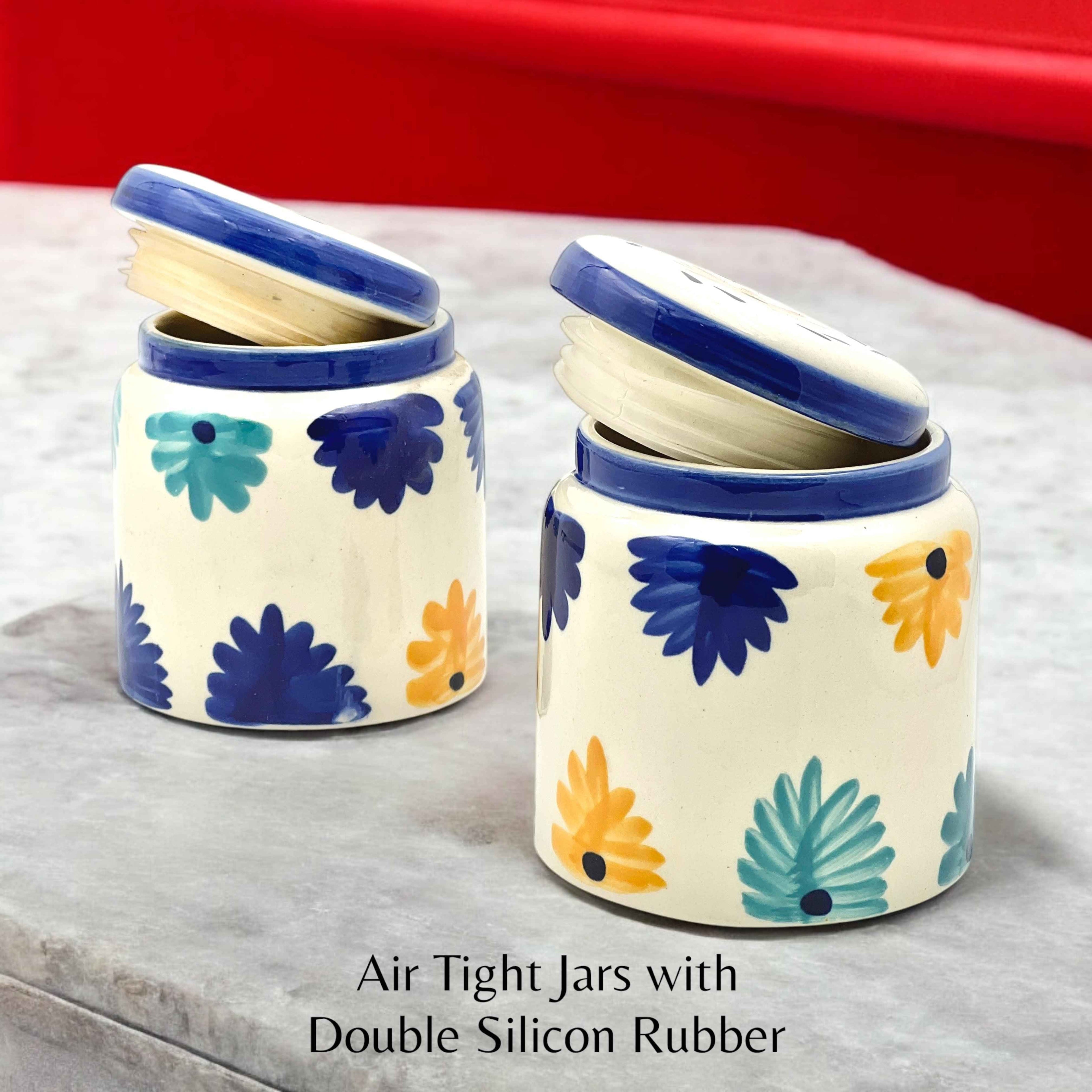 Yellow & Blue Floral Jars - Clayful Homes