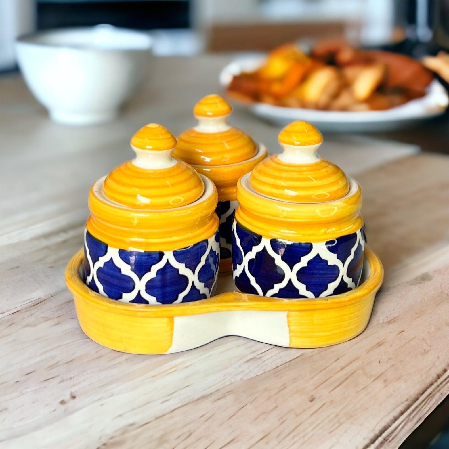 Yellow Pickle Jars Set with Tray - Clayful Homes