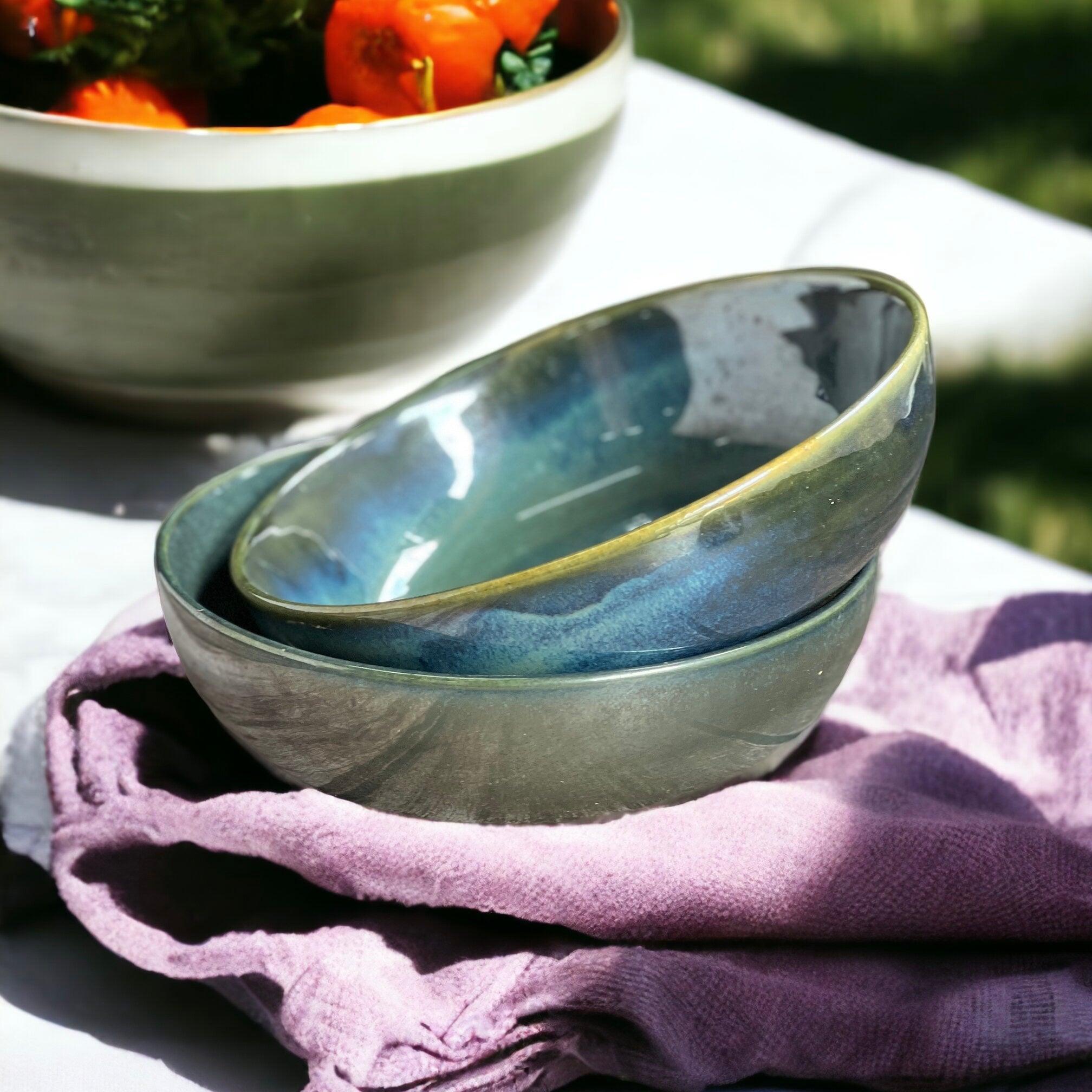 Green Stone Set of 2 Serving Bowls - Clayful Homes