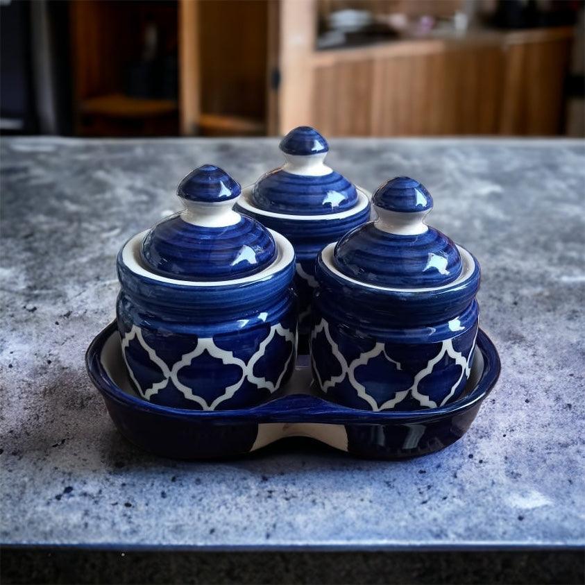 Blue Pickle Jars Set with Tray - Clayful Homes