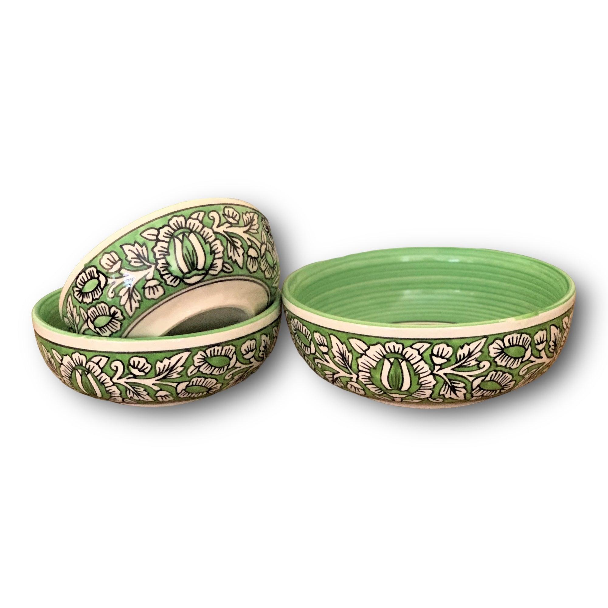 Aurora Green Mughal Art Bowl Set of 3 - Clayful Homes