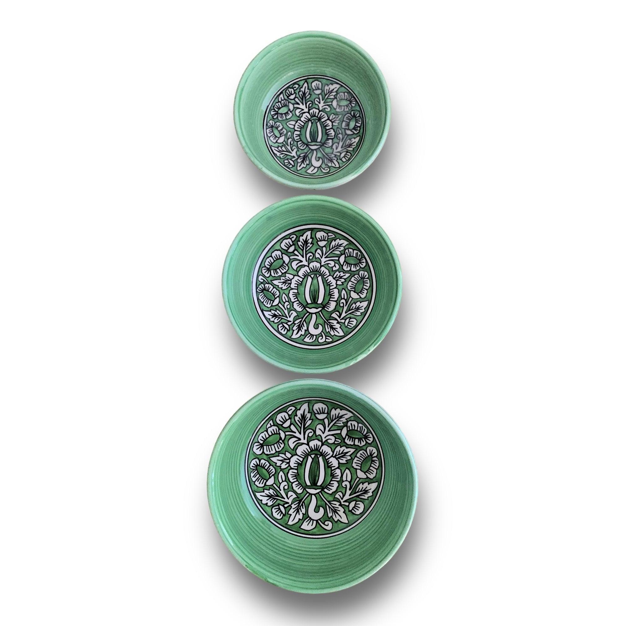 Aurora Green Mughal Art Bowl Set of 3 - Clayful Homes