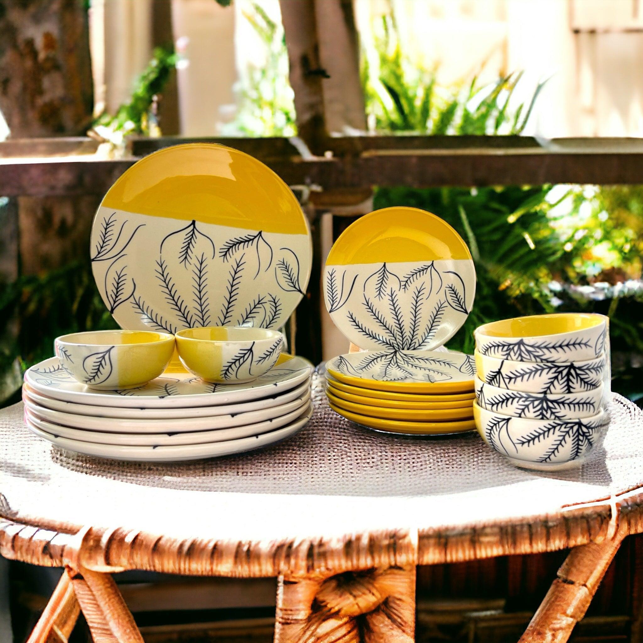 Hand Painted Yellow Dinner Set (18 Pcs) - Clayful Homes