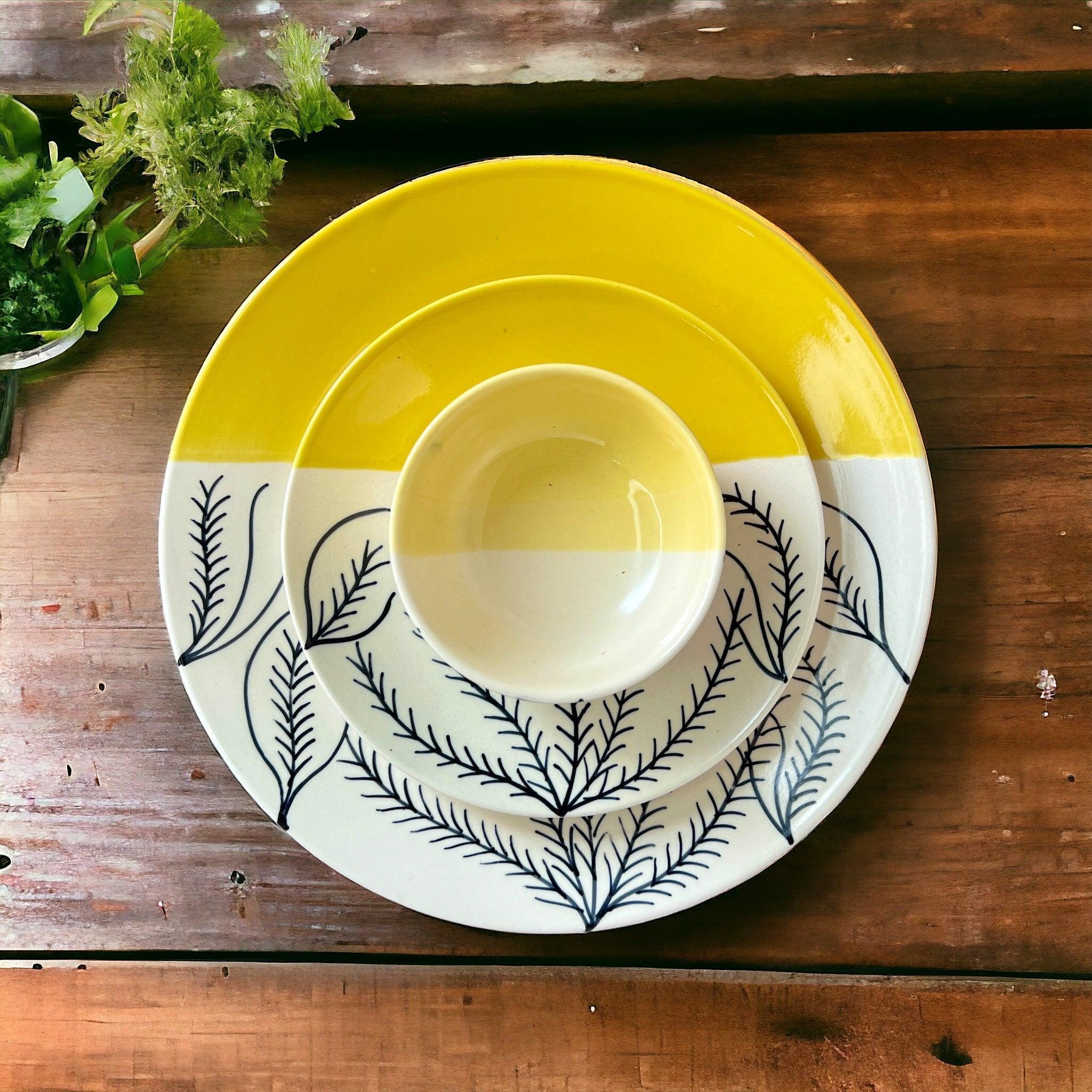 Hand Painted Yellow Dinner set (3 Pcs) - Clayful Homes