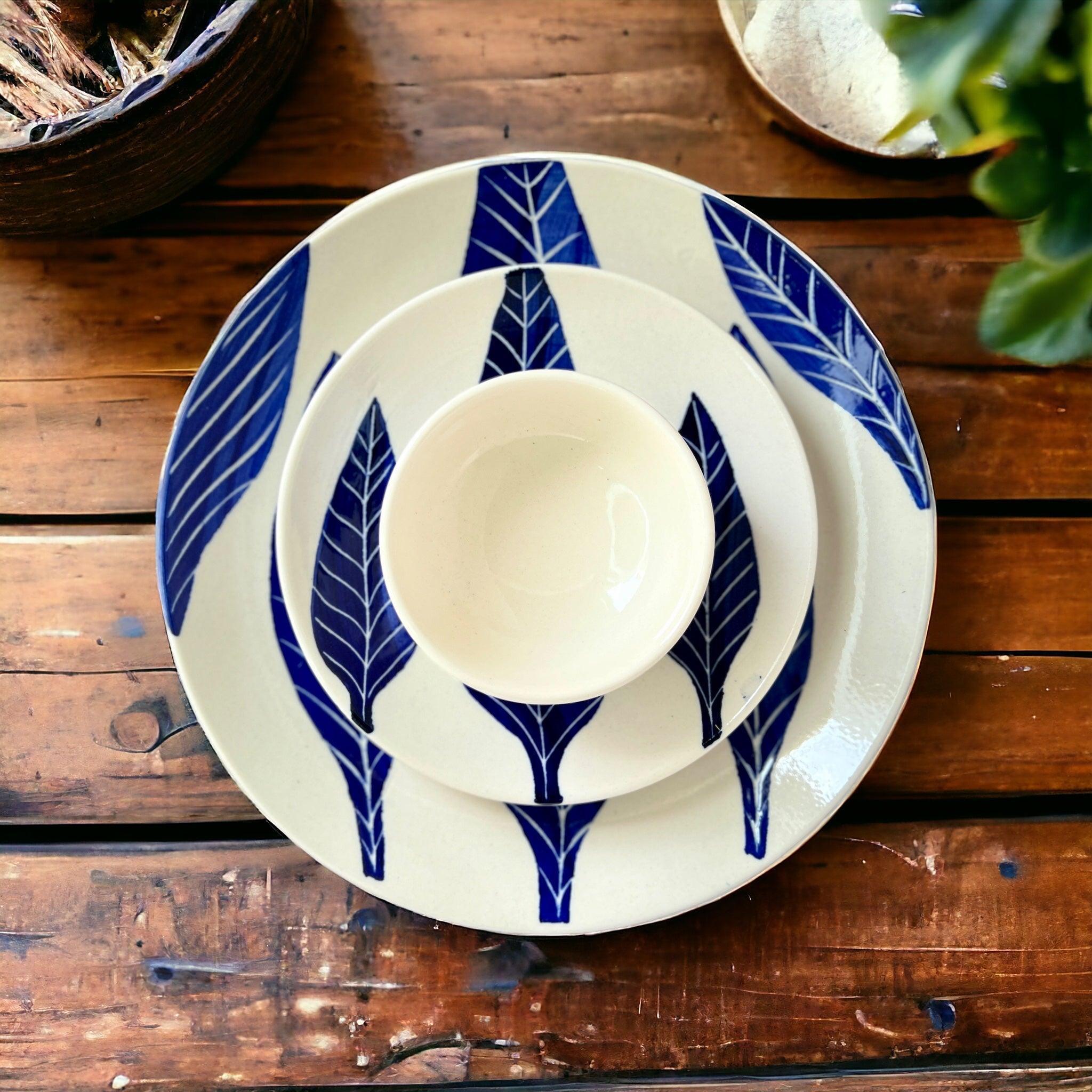 Blue Leaf Dinner set (3 Pcs) - Clayful Homes