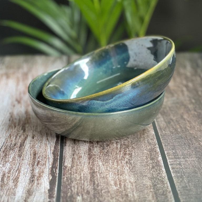 Green Stone Set of 2 Serving Bowls - Clayful Homes