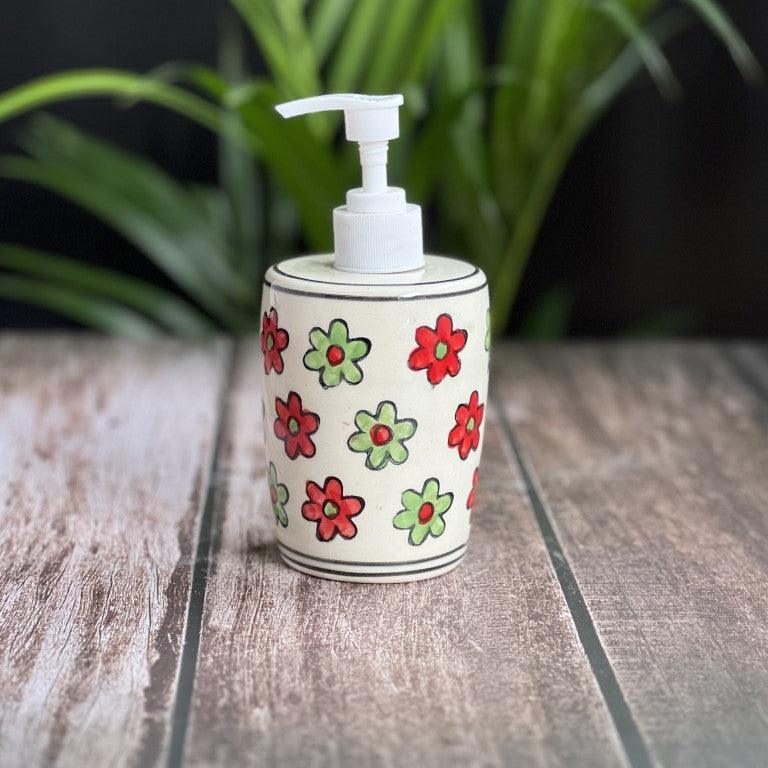 Liquid Handwash Soap Dispenser Ceramic Bottle (250ml, Red Green , Small) - Clayful Homes