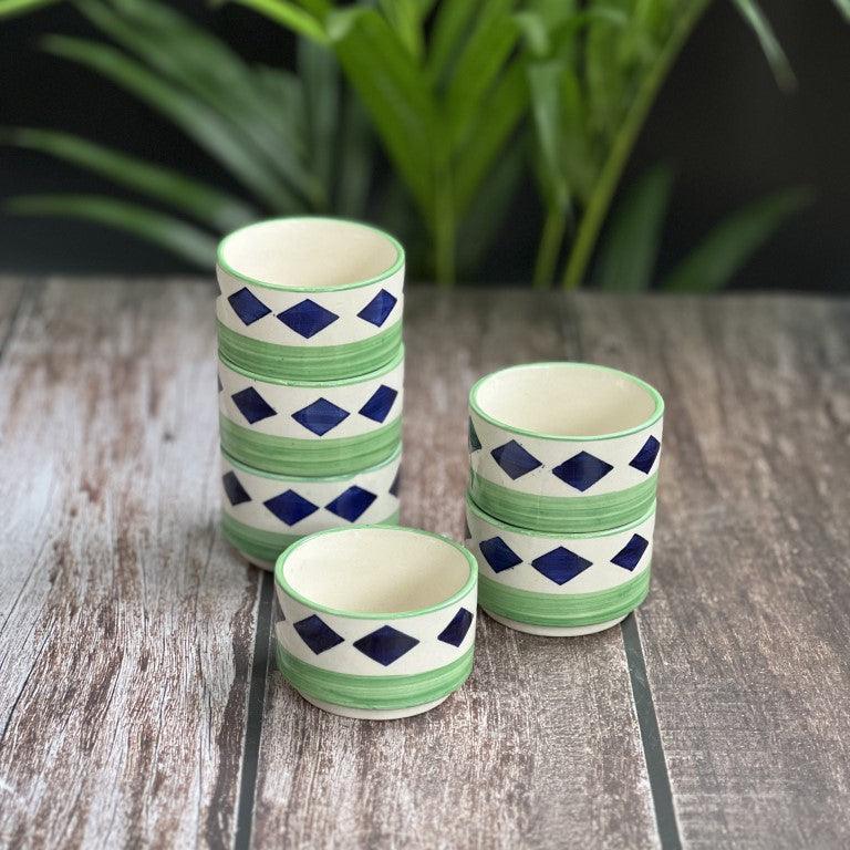 Green Diamond Chutney Katoris / Bowls - Clayful Homes