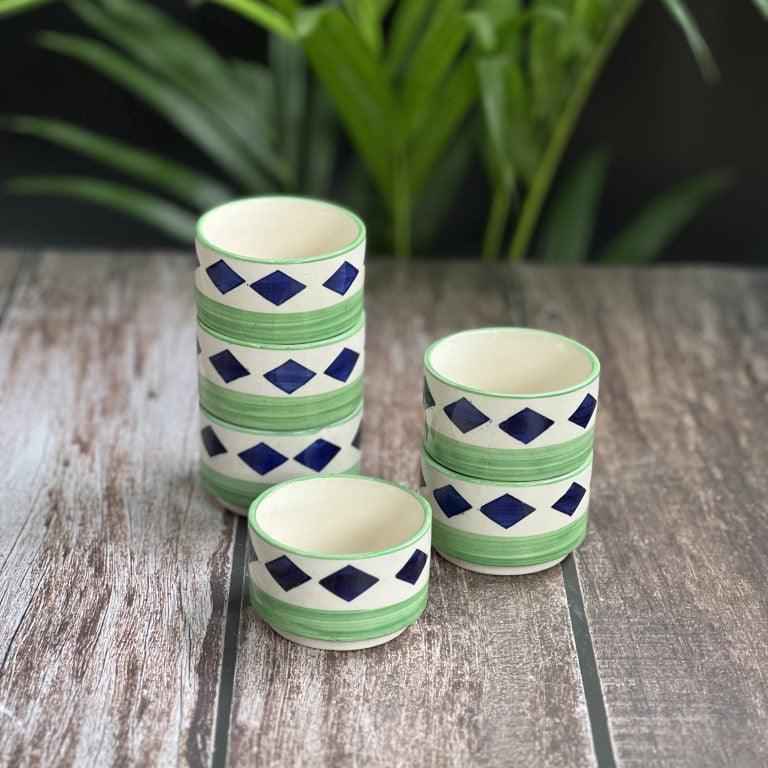 Green Diamond Chutney Katoris / Bowls - Clayful Homes