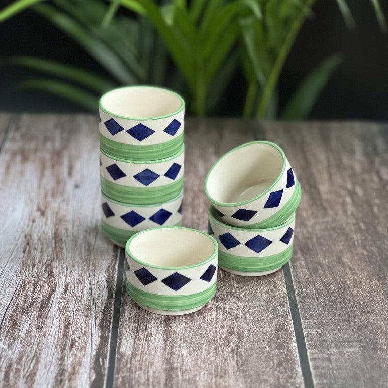 Green Diamond Chutney Katoris / Bowls - Clayful Homes