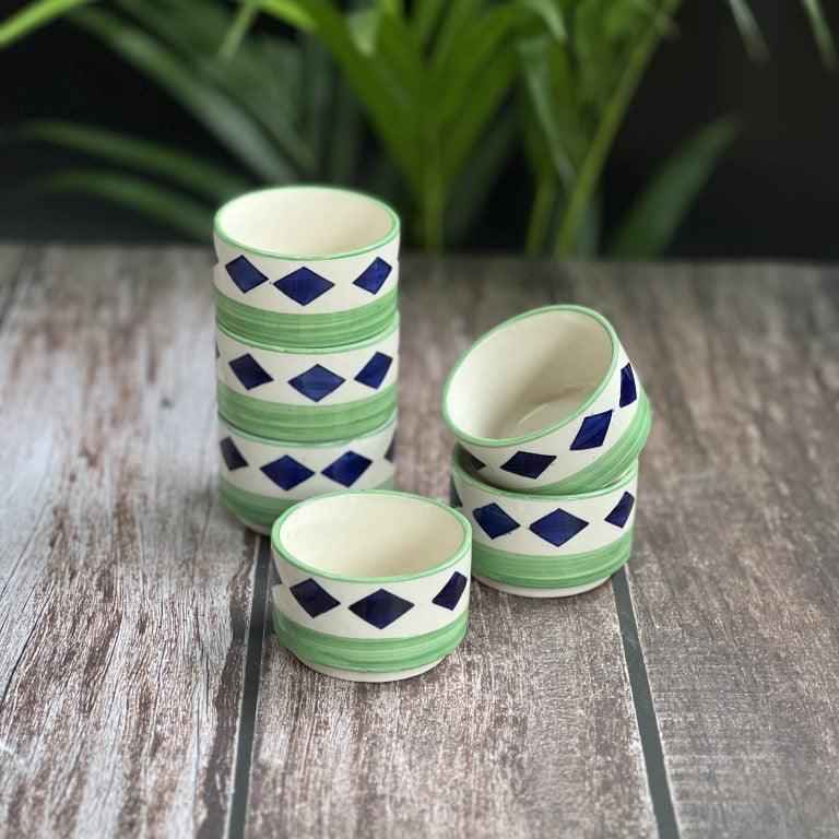 Green Diamond Chutney Katoris / Bowls - Clayful Homes