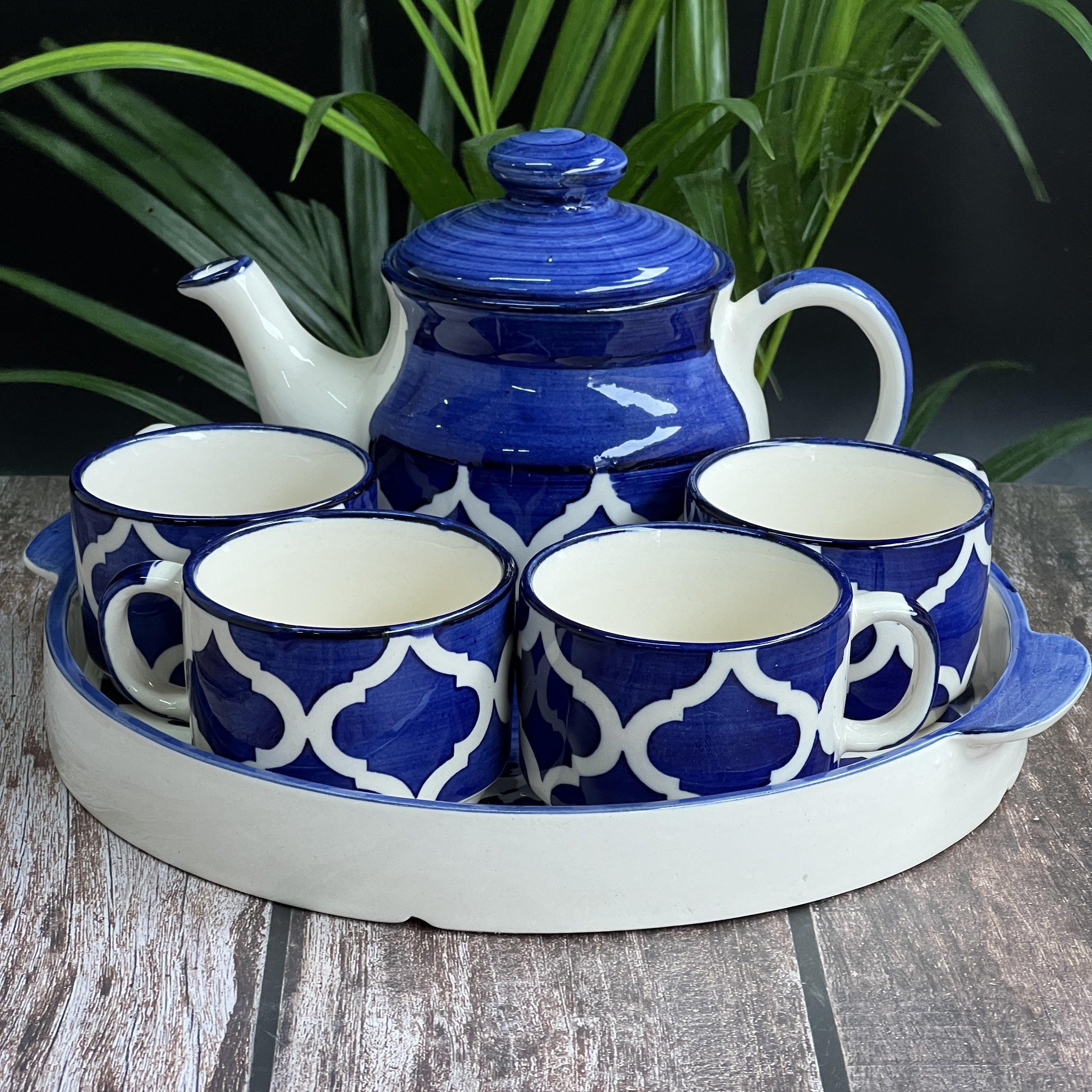 Four Royal Blue Teapot Set - Clayful Homes