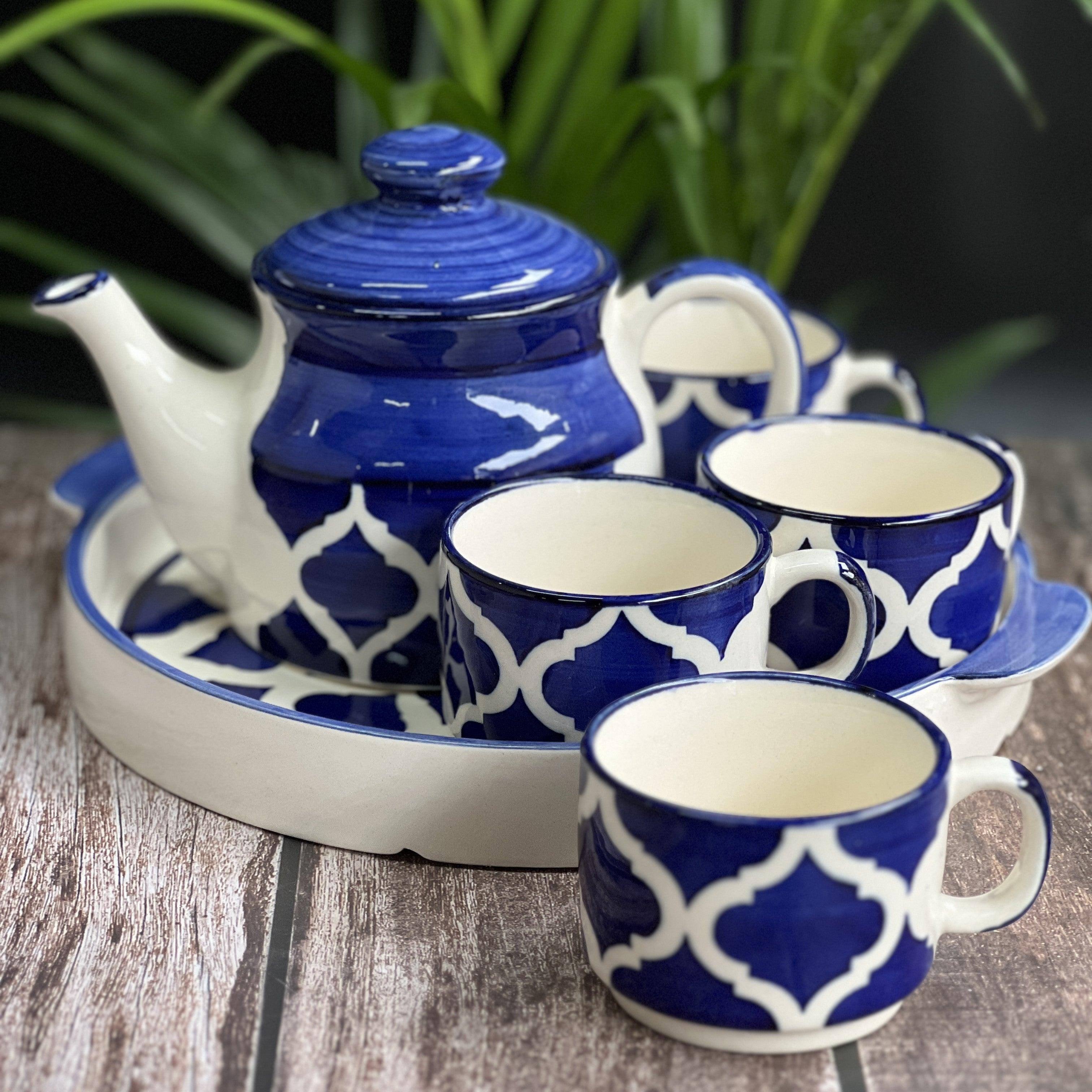 Four Royal Blue Teapot Set - Clayful Homes